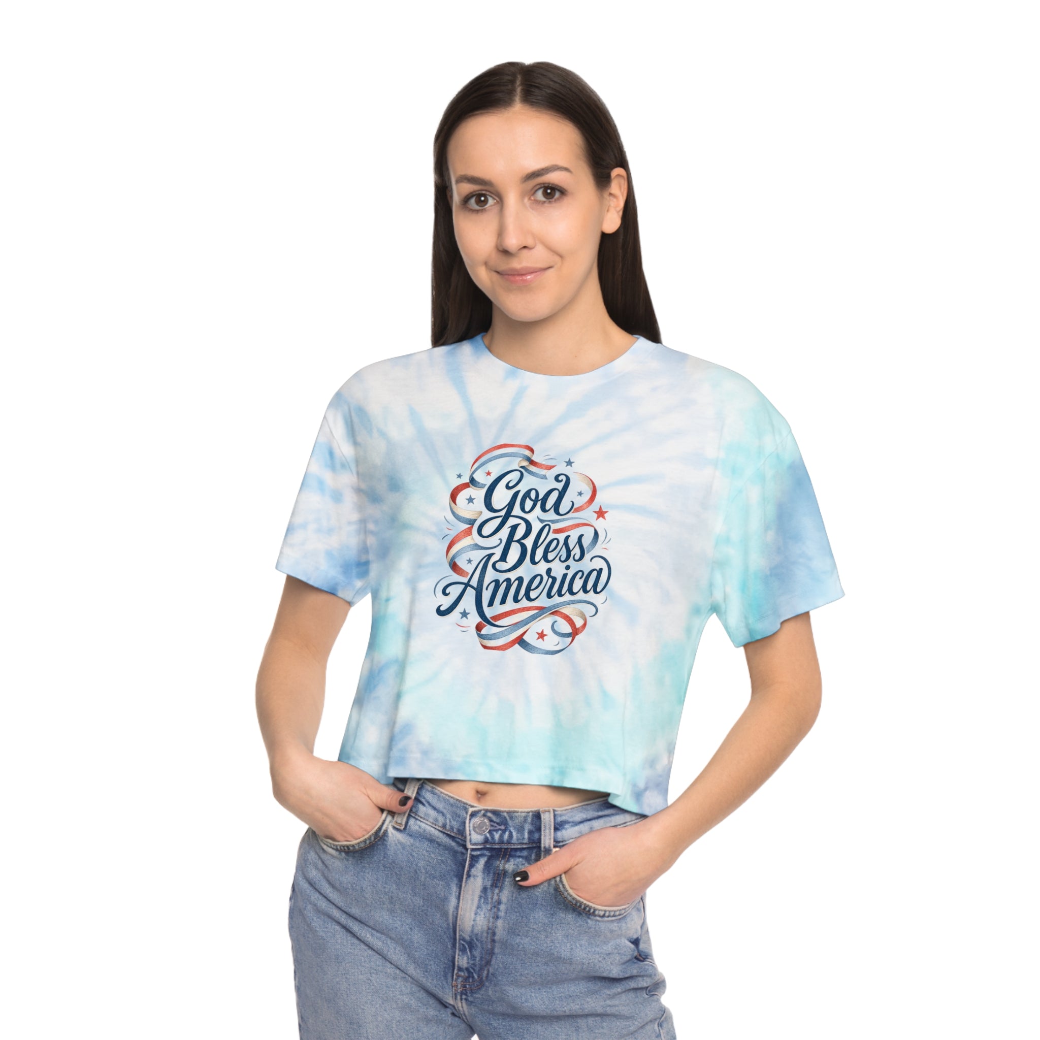 God Bless America Tie-Dye Crop Tee — Women's Patriotic Summer Top