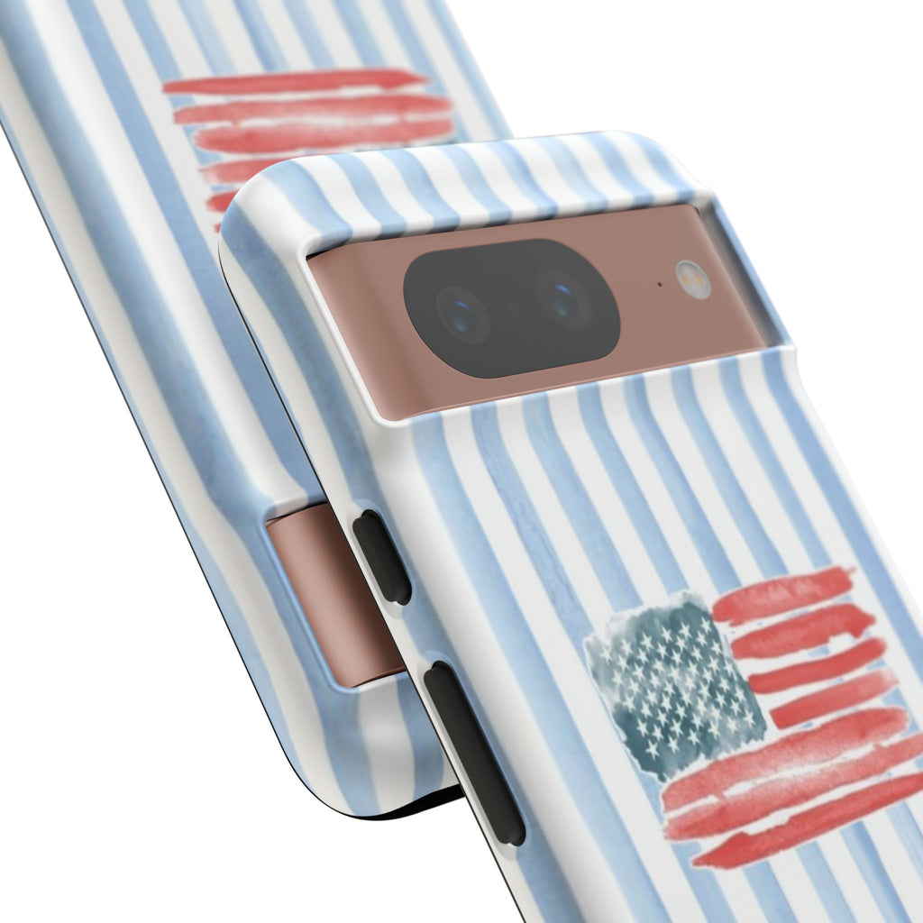 American Flag Watercolor Phone Case - Blue Stripe Tough Case