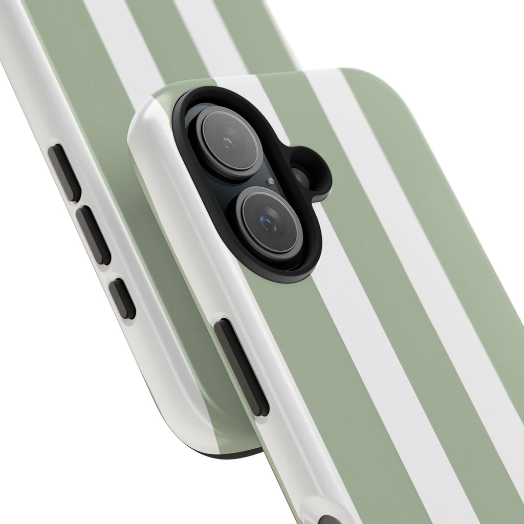 Sage & White Striped Tough Phone Case — Durable Protective Phone Cover