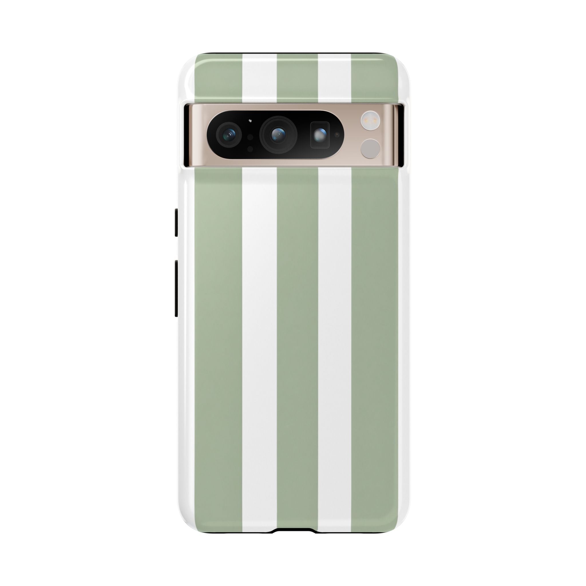 Striped Sage Tough Phone Case — Durable Green & White Vertical Stripe Phone Cover