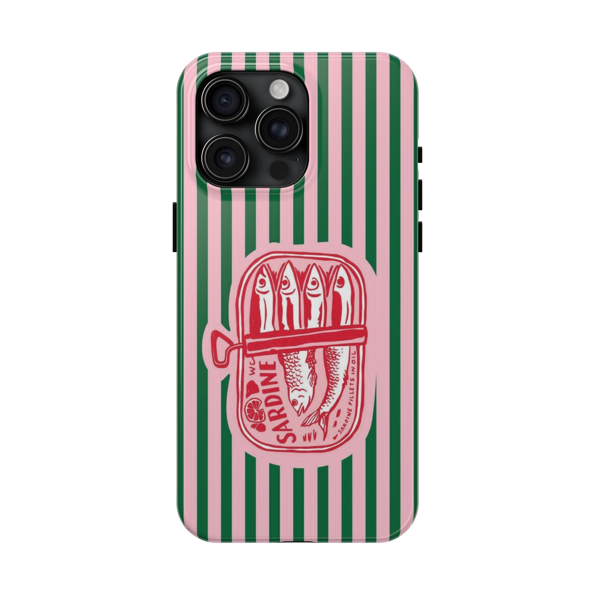 Sardine Stripes Tough Phone Case — Retro Pink & Green Protective Phone Cover
