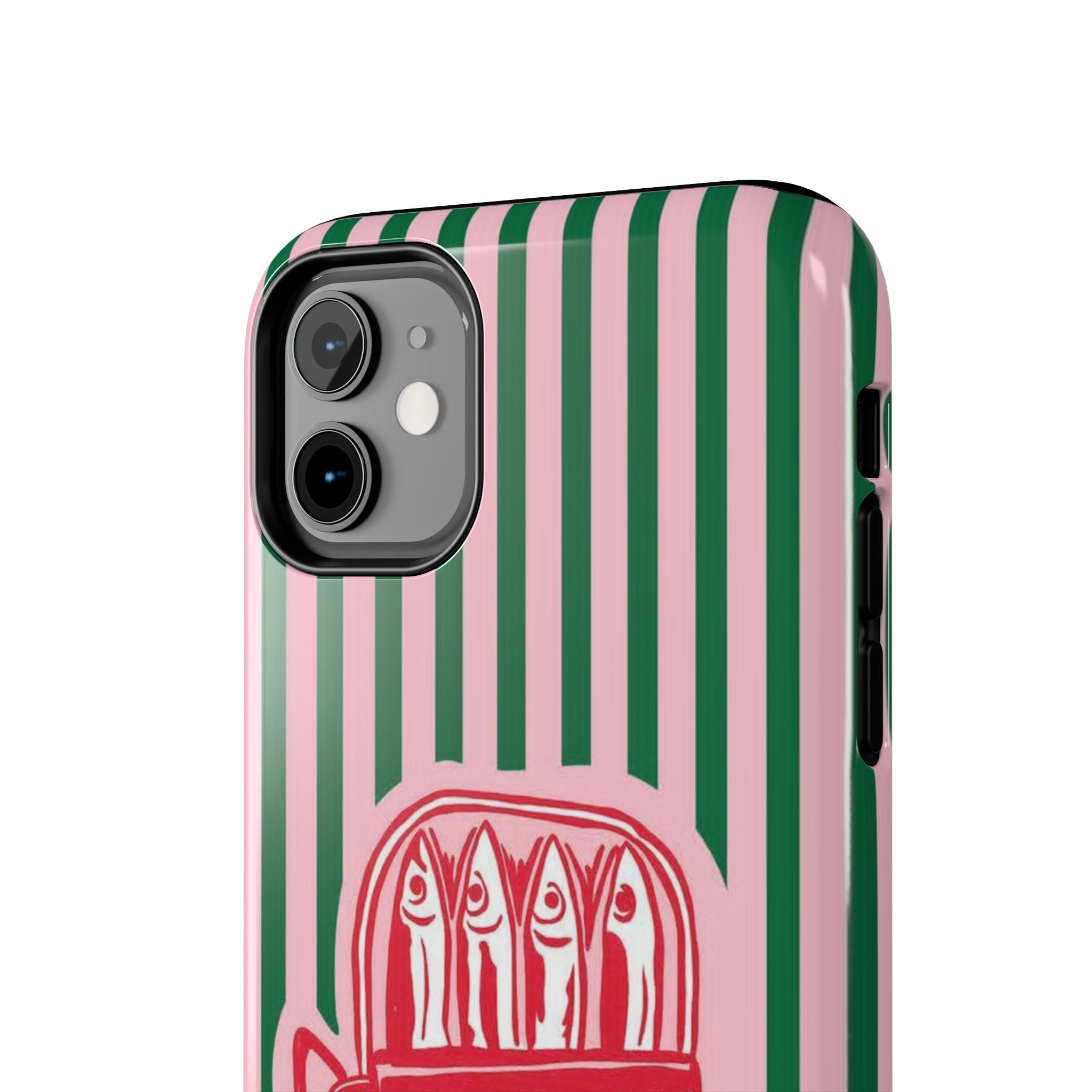 Sardine Stripes Tough Phone Case — Retro Pink & Green Protective Phone Cover