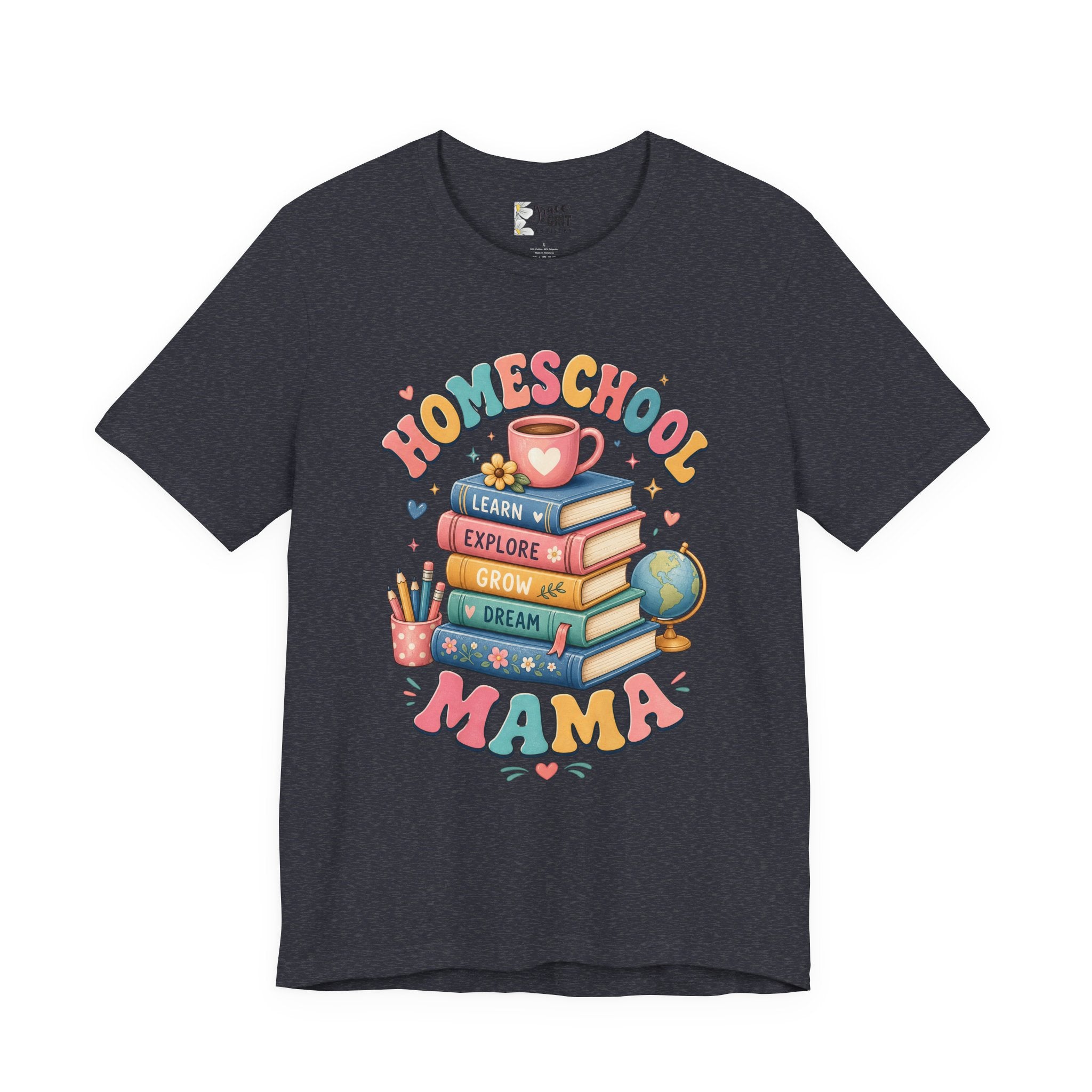Homeschool Mama T-Shirt – Colorful Stacked Books Design