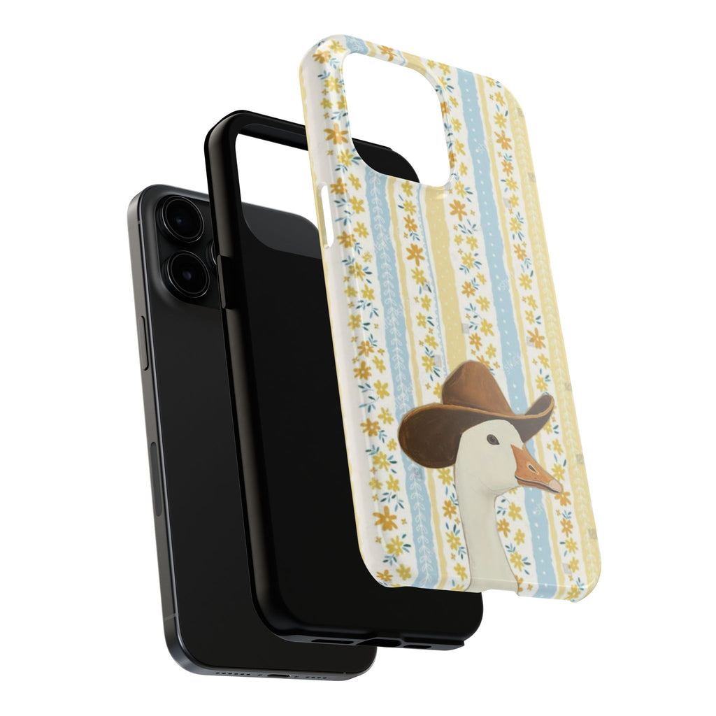Cowboy Goose Tough Phone Case — Cute Farm Animal iPhone Case with Floral Stripes