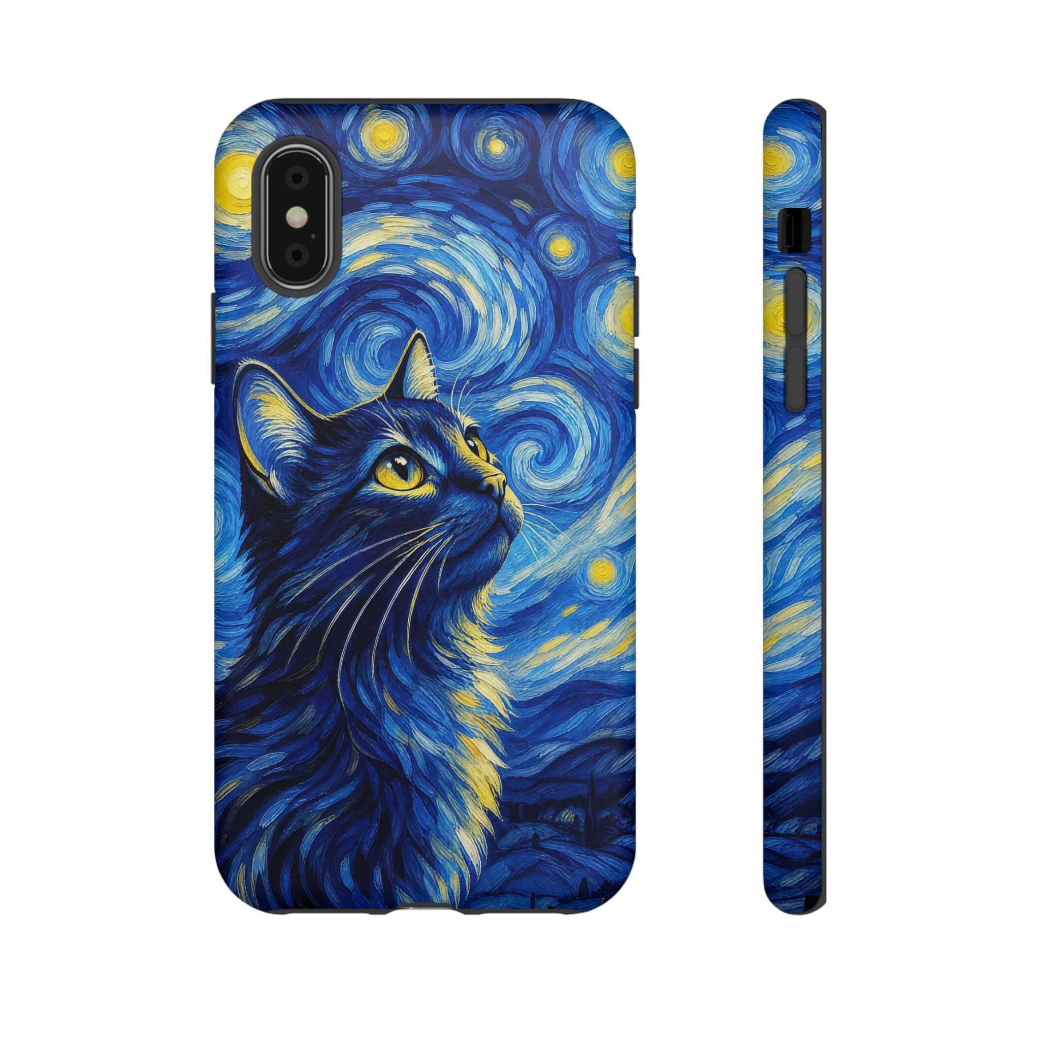 Starry Night Cat Phone Case — Van GoghStyle Blue Galaxy iPhone Cover
