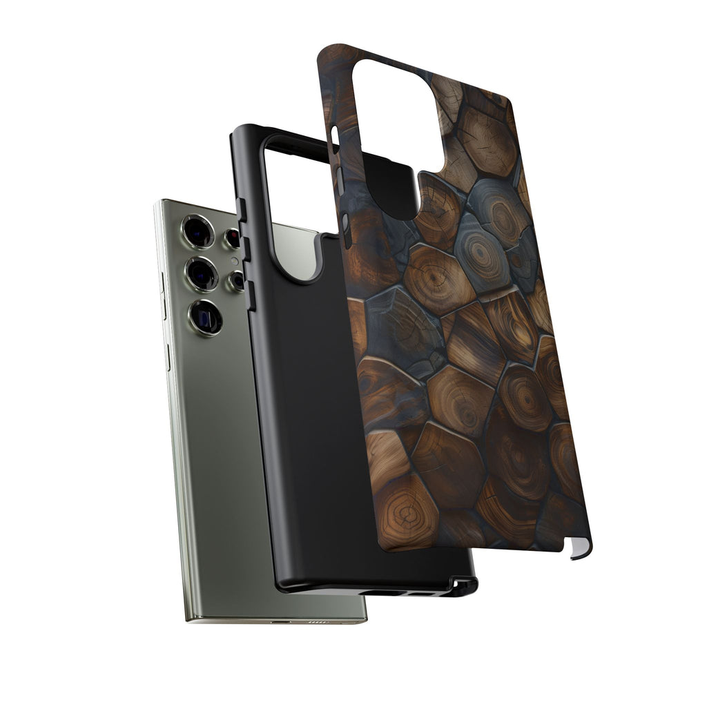 Wood Grain Hex Phone Case — Rustic Geometric iPhone Protection