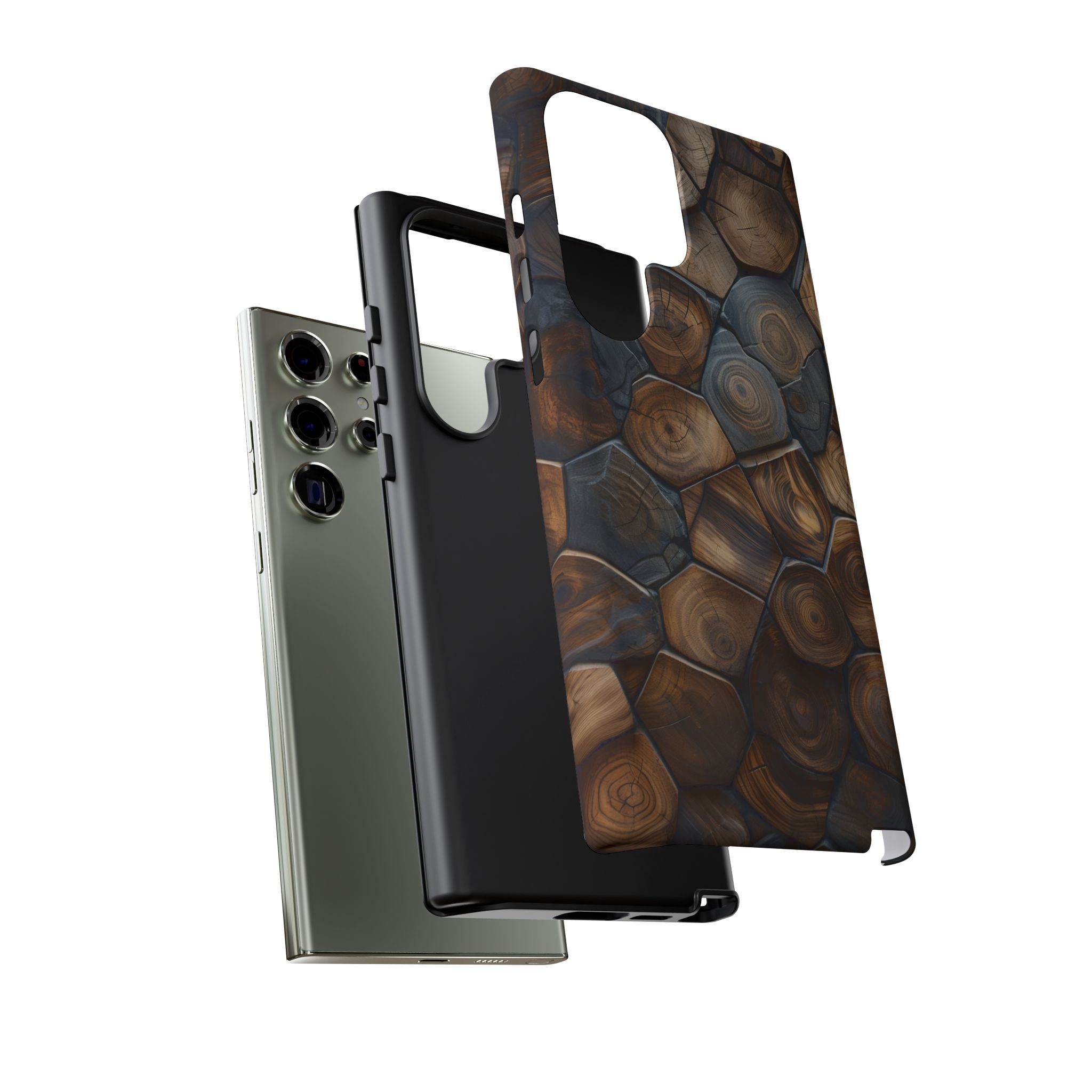 Wood Grain Hex Phone Case — Rustic Geometric iPhone Protection
