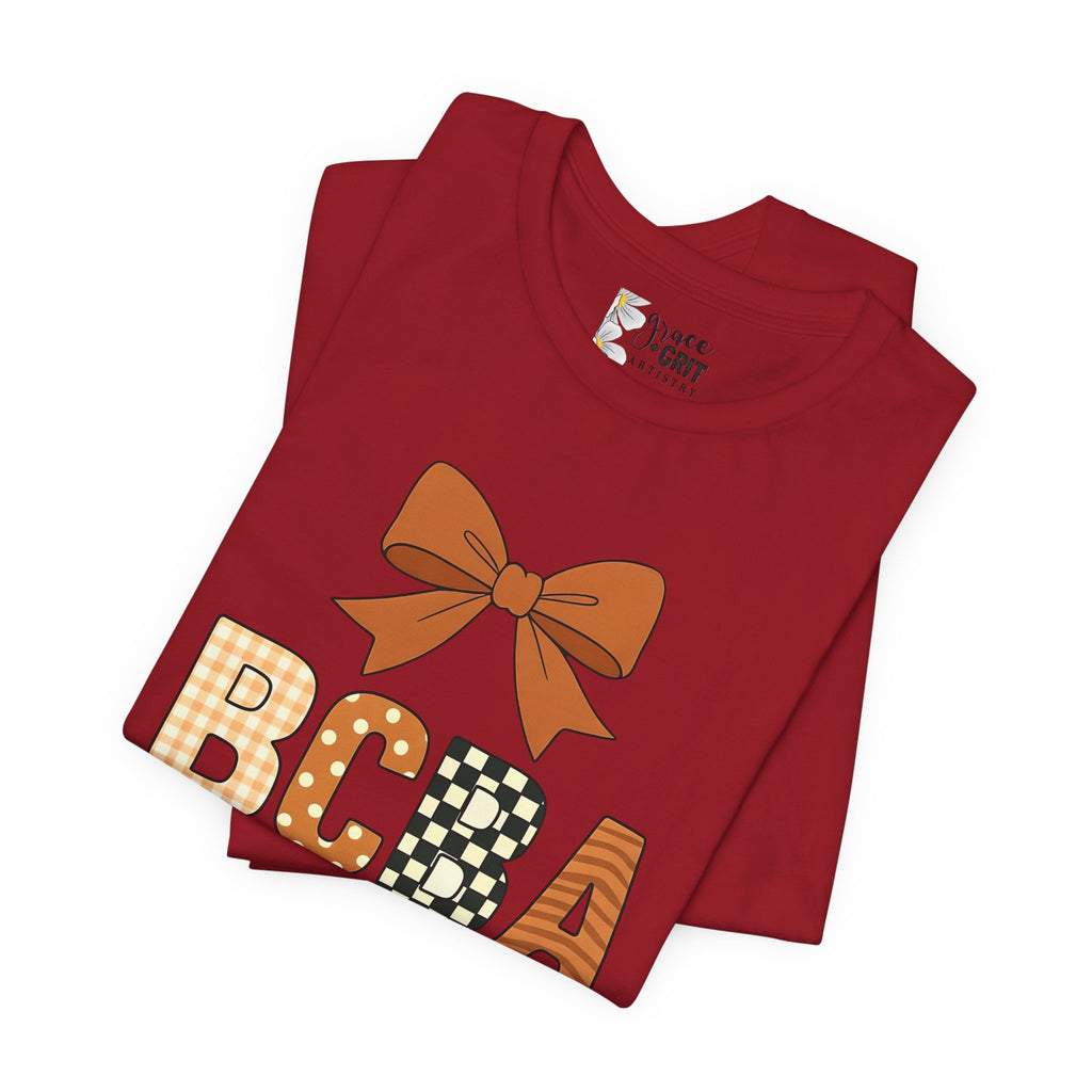 Fall Bow 'BCCA' Graphic Tee — Plaid & Checker Pattern Seasonal Shirt