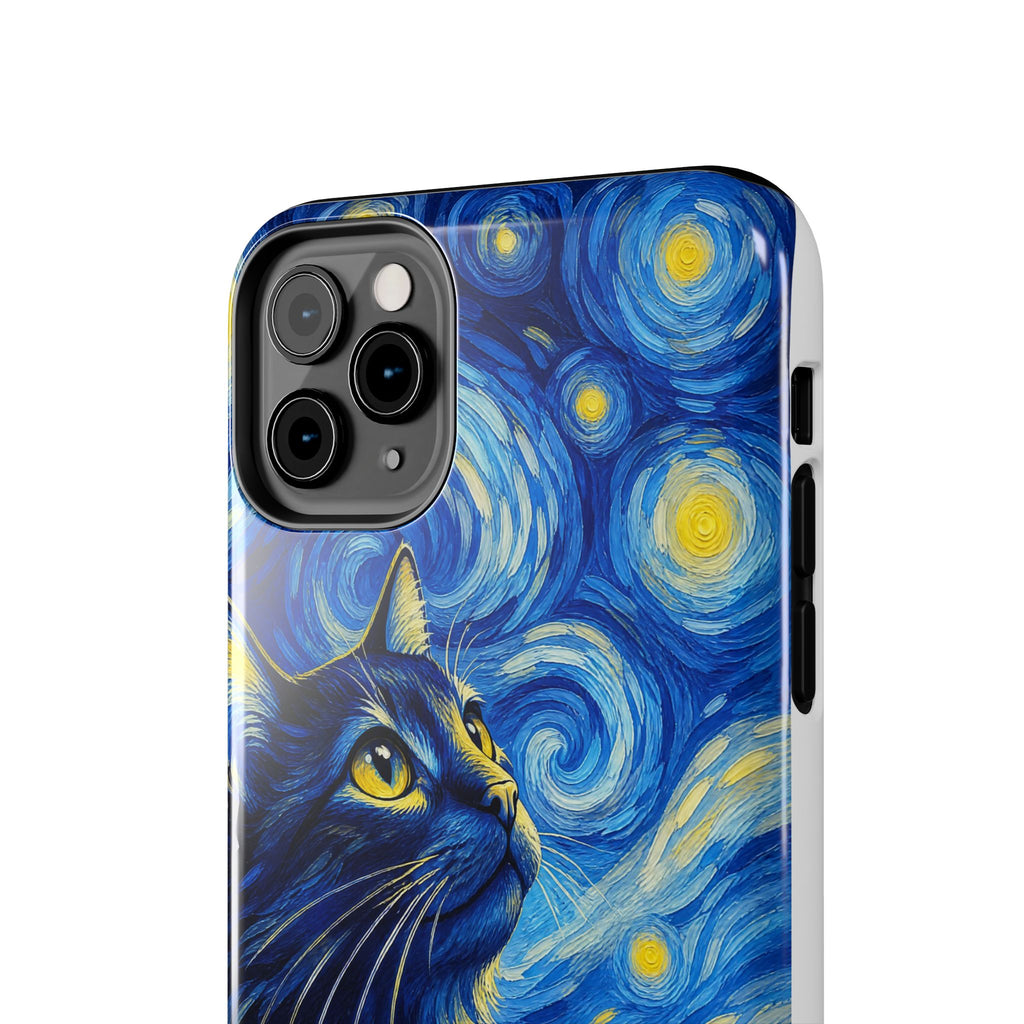 Starry Night Cat Tough Phone Case — Van Gogh Style Galaxy Kitten Protective Cover