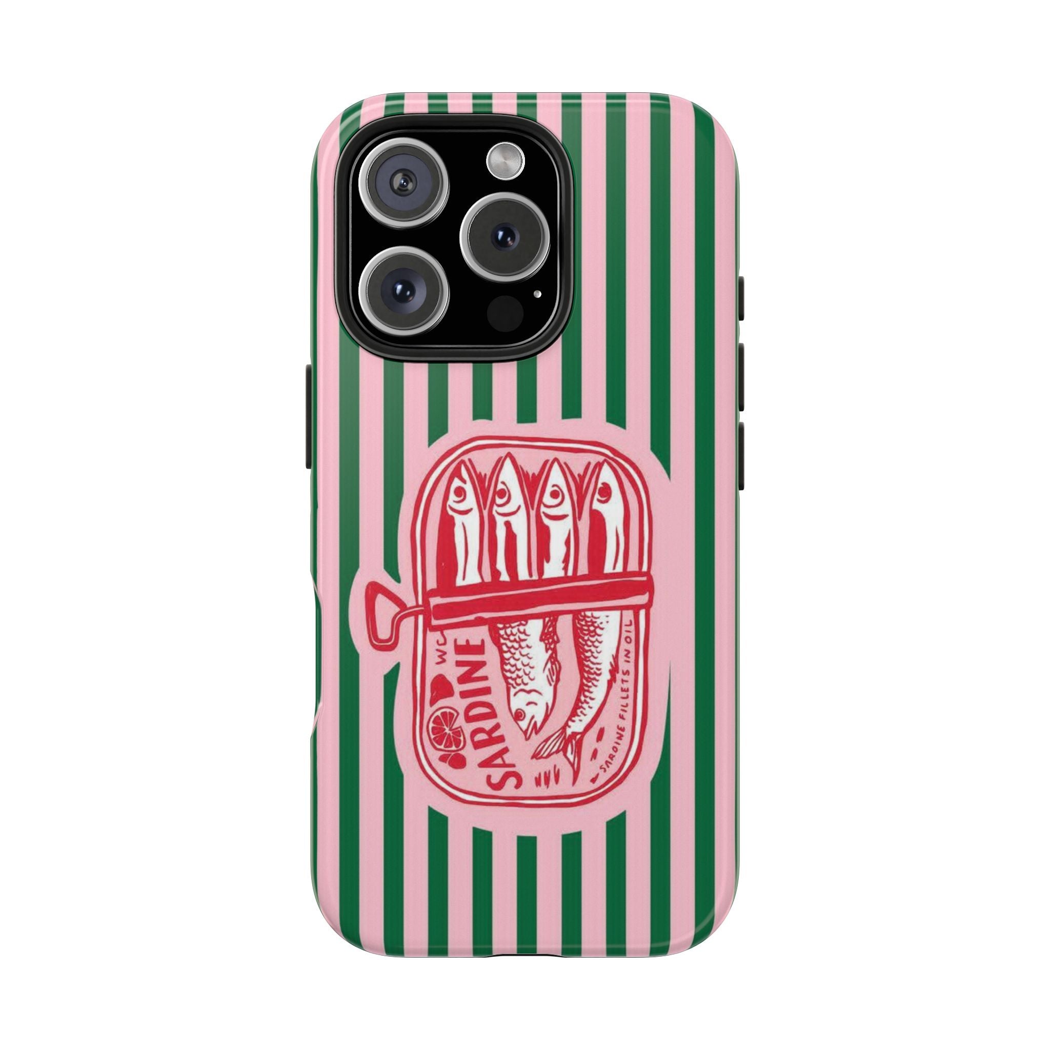 Sardine Stripes Tough Phone Case — Retro Pink & Green Protective Phone Cover