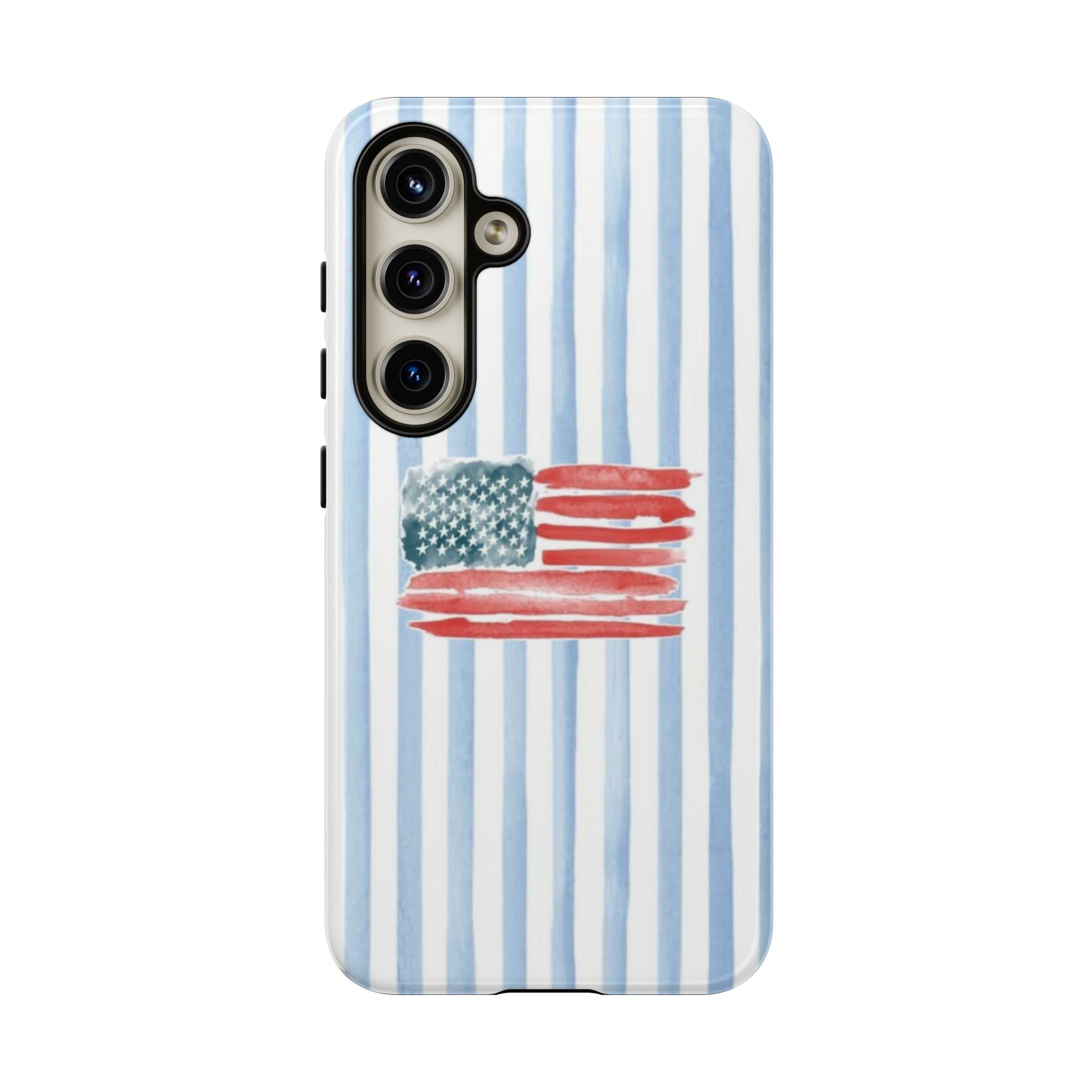 American Flag Watercolor Phone Case - Blue Stripe Tough Case