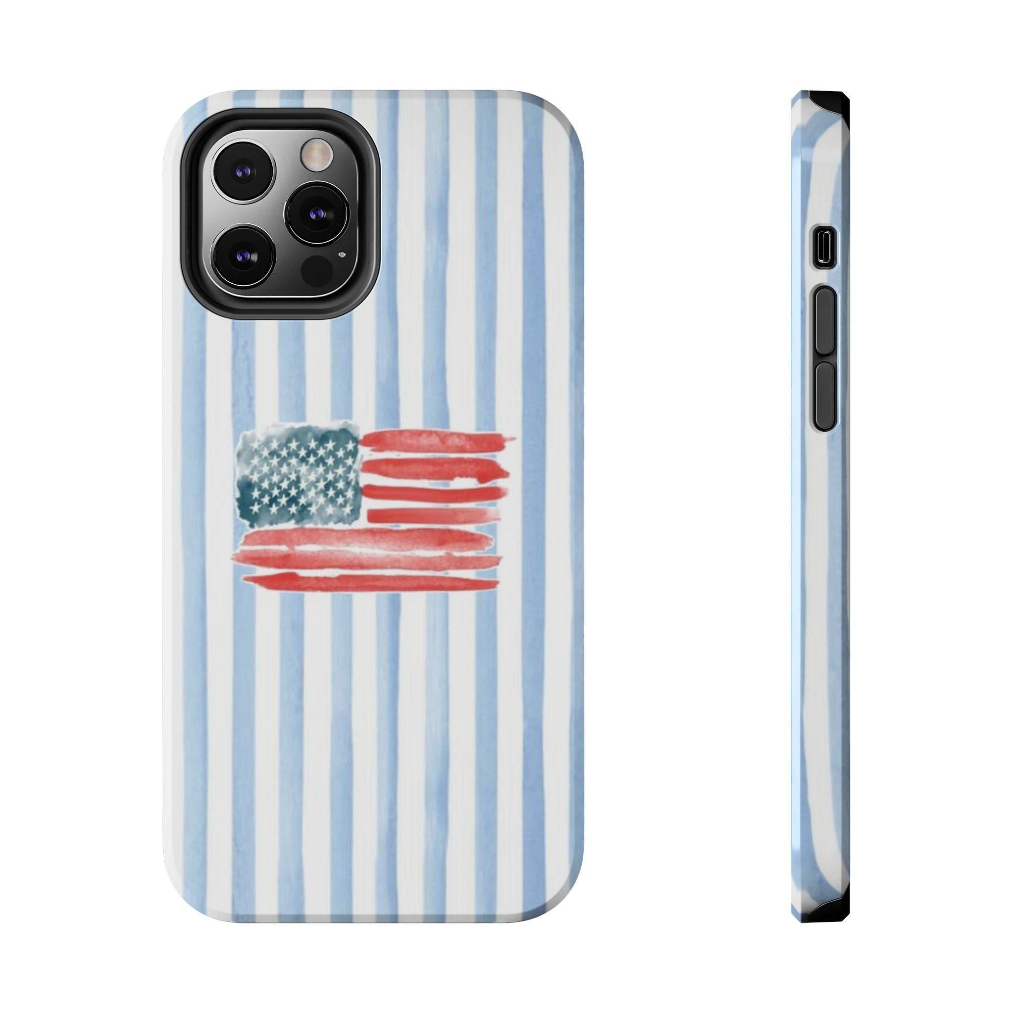 American Flag Watercolor Tough Phone Case — Blue Striped Patriotic Phone Case