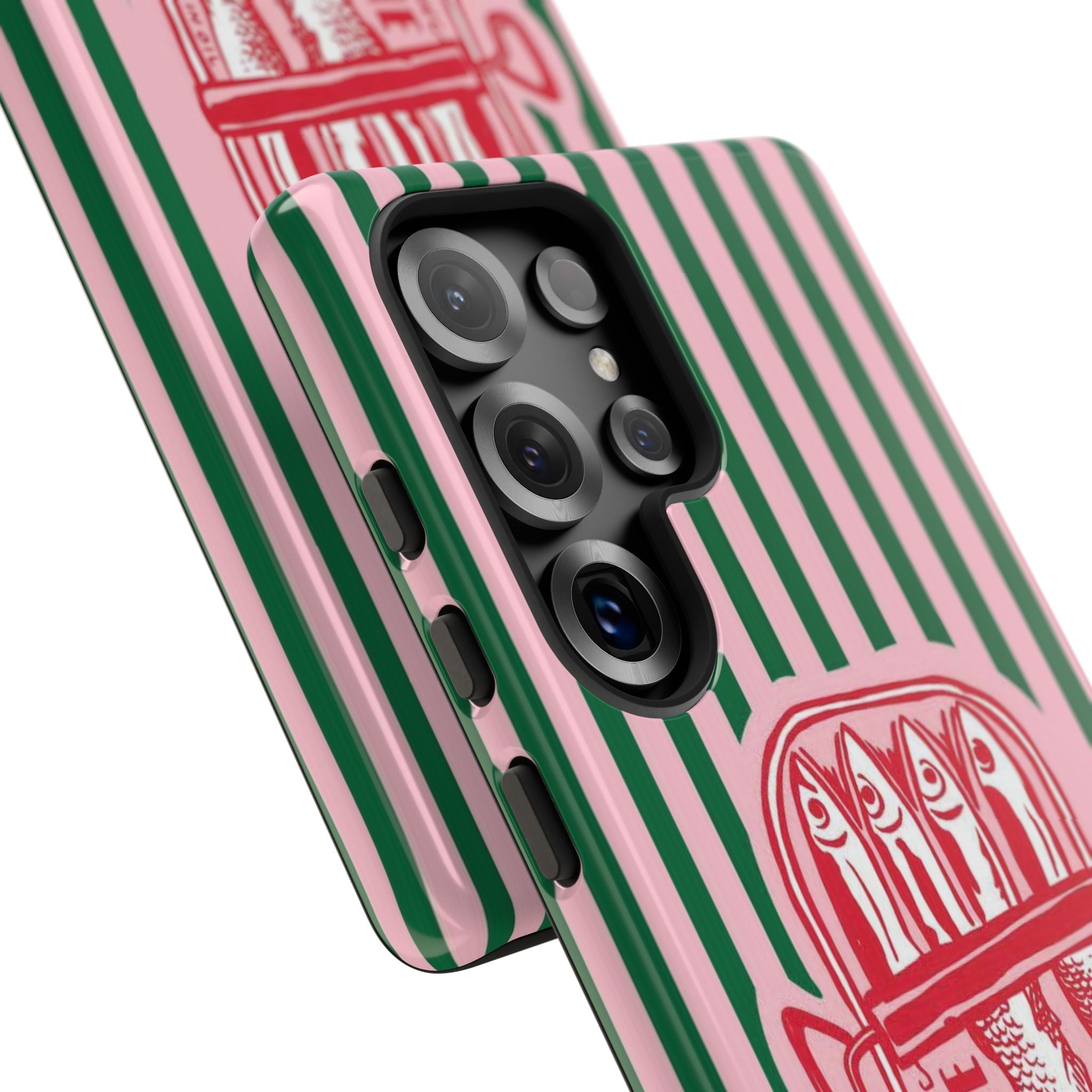 Sardine Stripe Phone Case — Retro Pink & Green Nautical Protection
