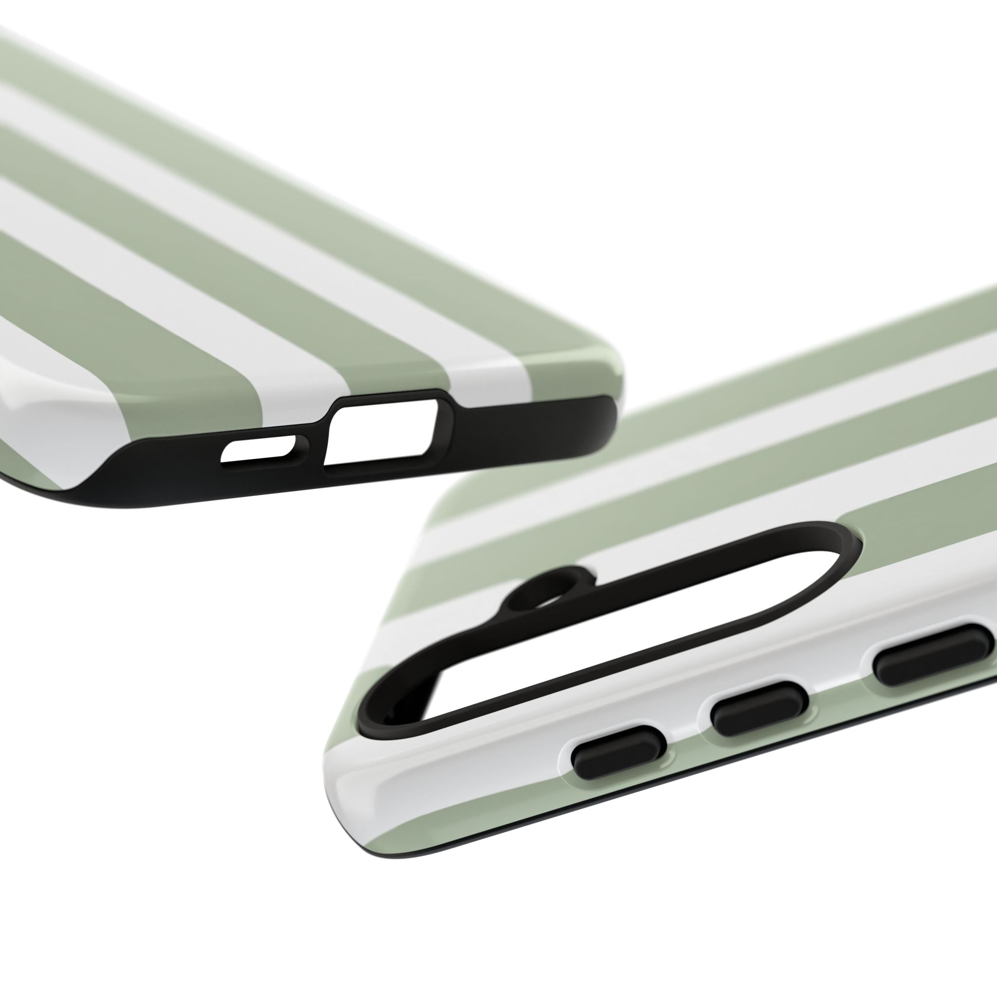 Striped Sage Tough Phone Case — Durable Green & White Vertical Stripe Phone Cover