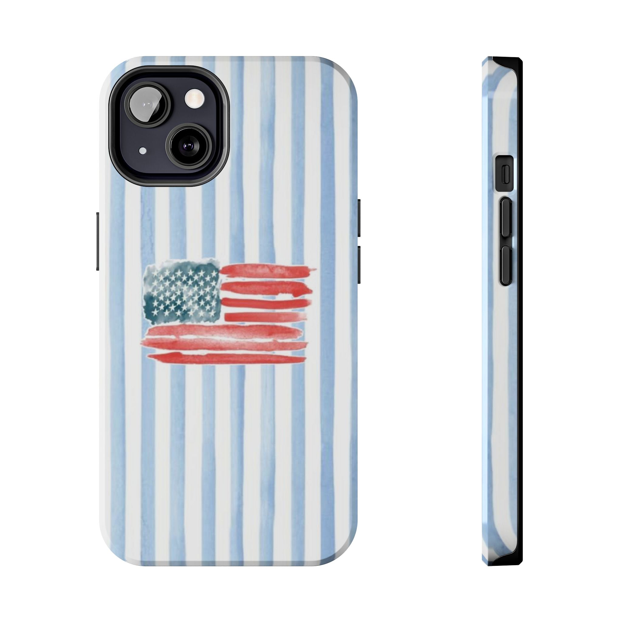 American Flag Watercolor Tough Phone Case — Blue Striped Patriotic Phone Case