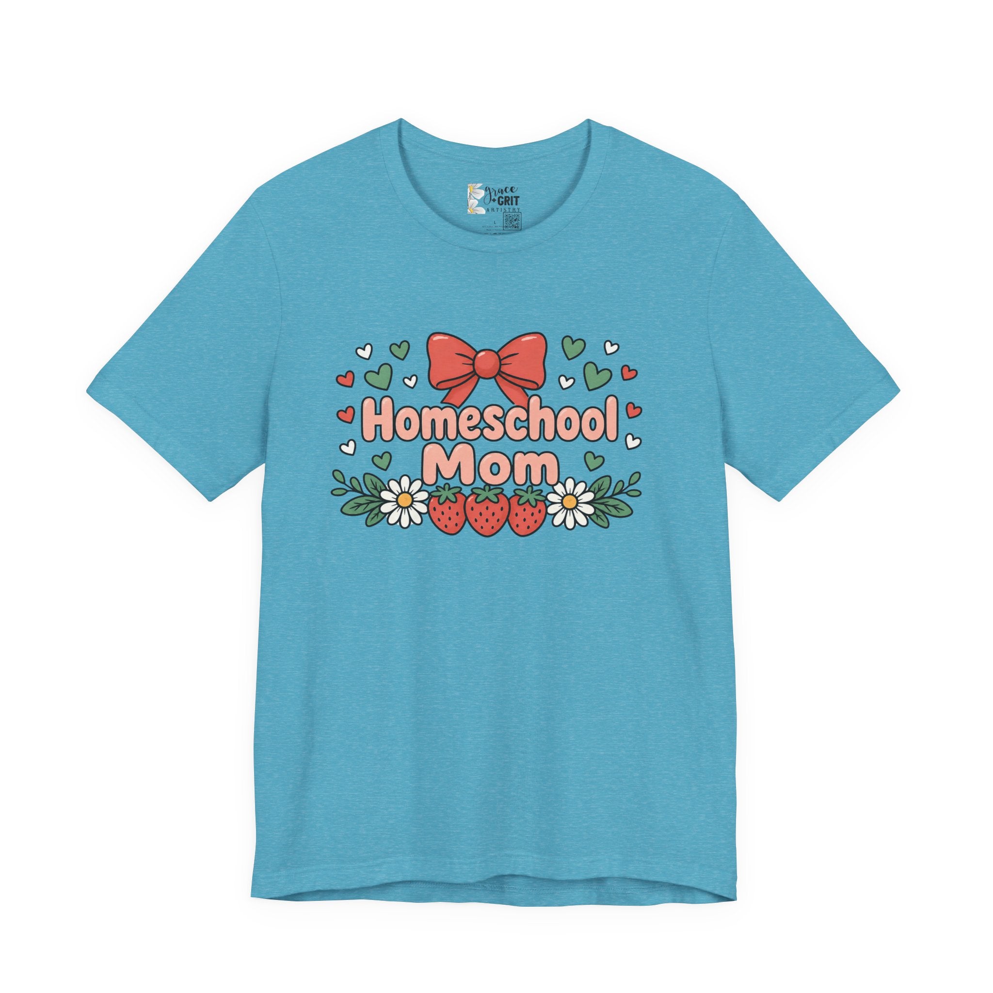 Homeschool Mom T-Shirt – Floral Strawberry Design with Bow