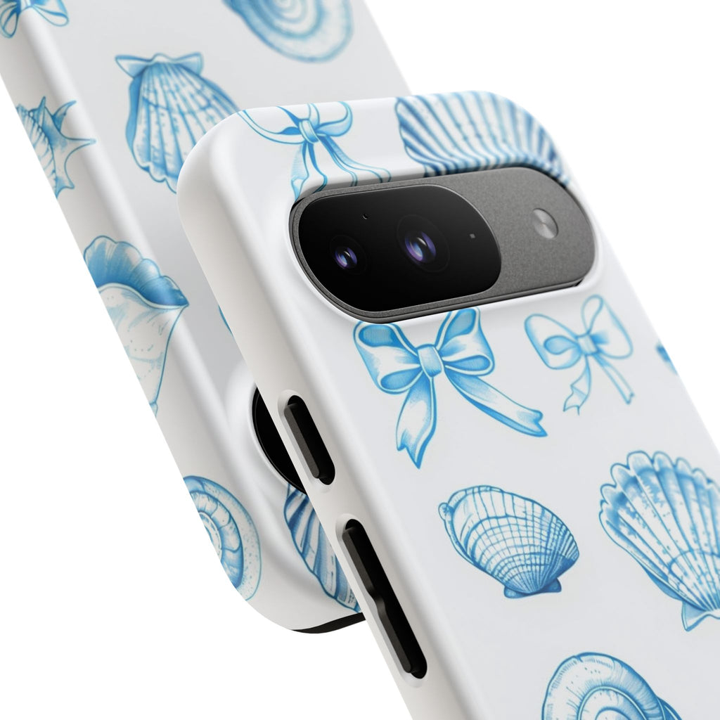 Seaside Shells Phone Case — Blue Nautical Shell & Starfish Pattern
