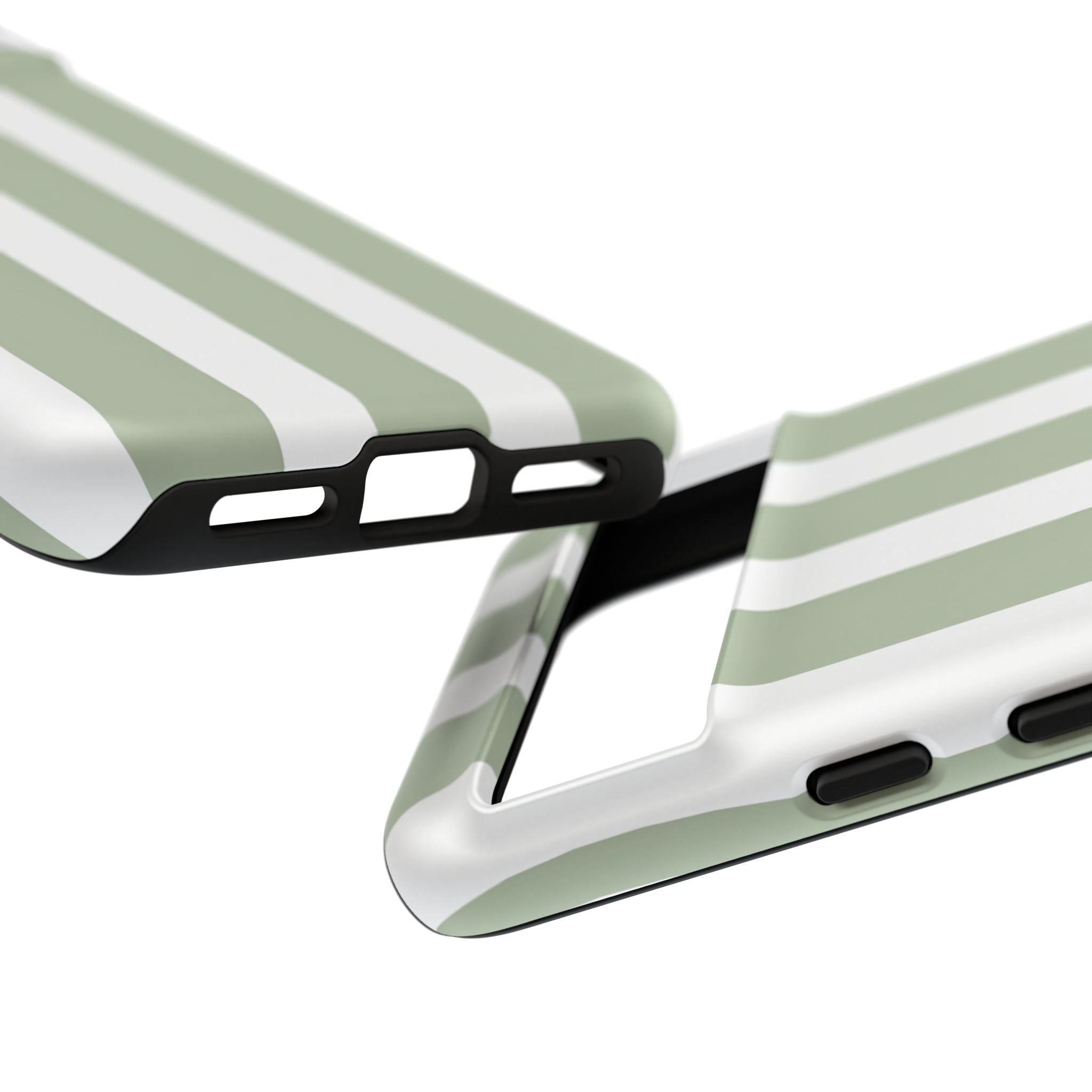 Striped Sage Tough Phone Case — Durable Green & White Vertical Stripe Phone Cover