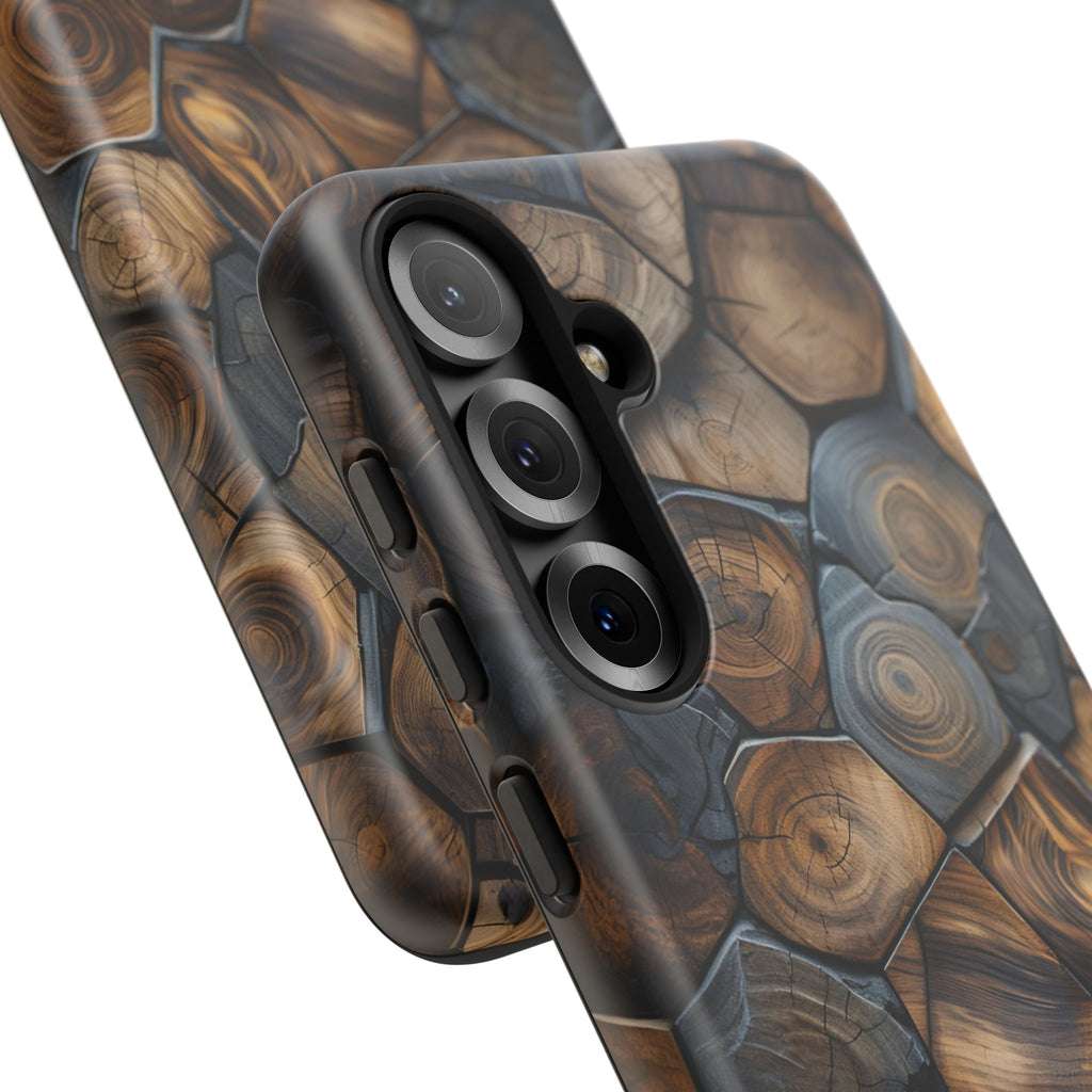 Wood Grain Hex Phone Case — Rustic Geometric iPhone Protection