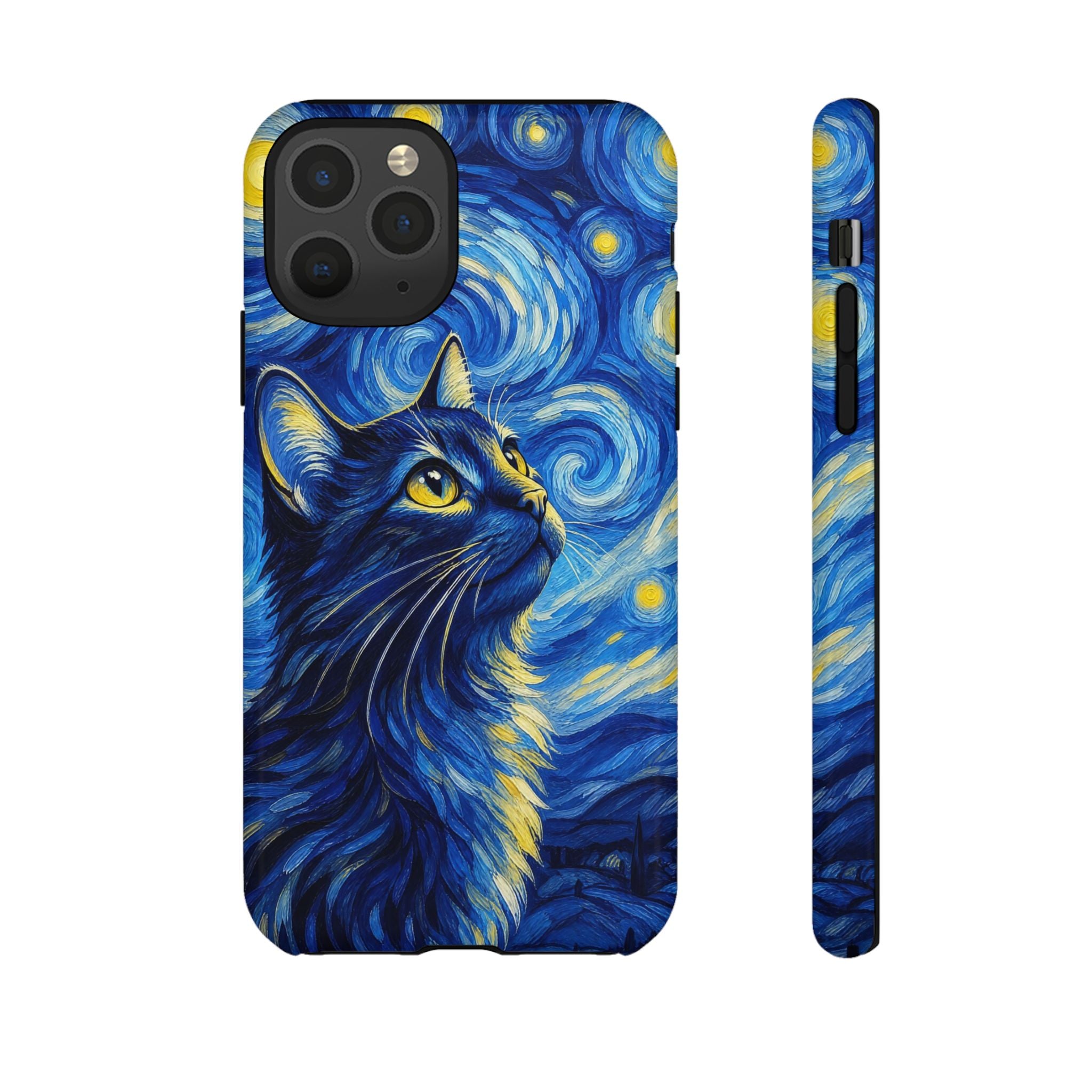 Starry Night Cat Phone Case — Van GoghStyle Blue Galaxy iPhone Cover