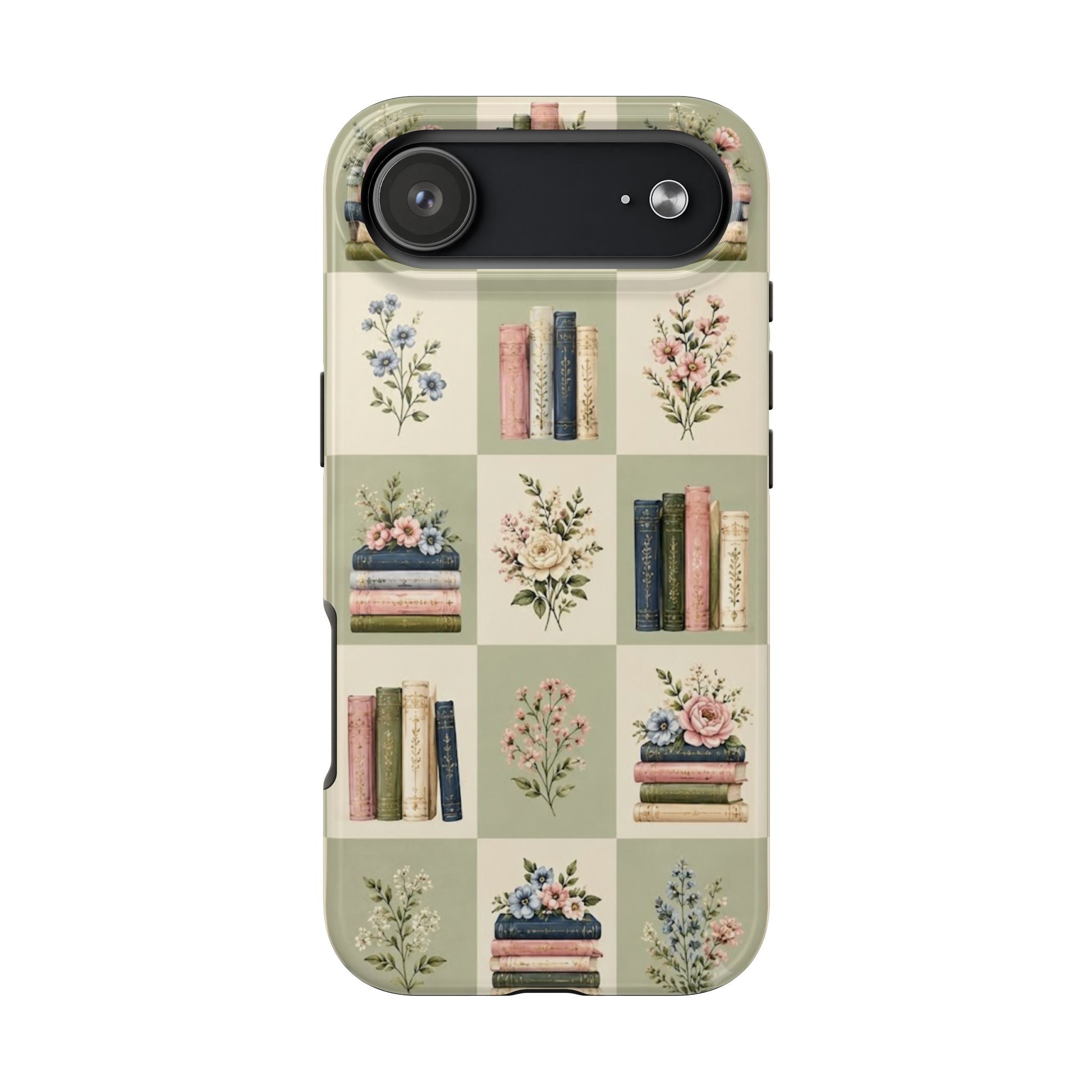 Floral Bookshelf Tough Phone Case — Vintage Floral & Stacked Books Pattern