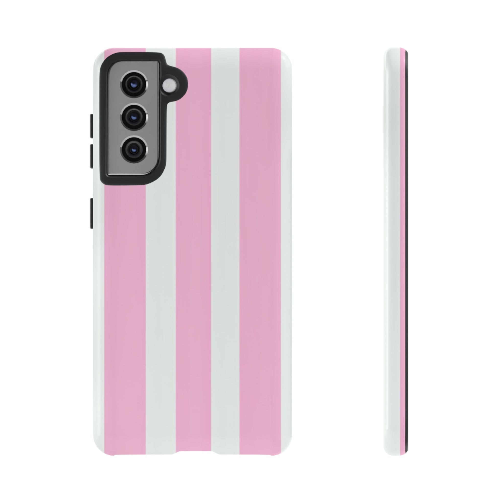 Pink & White Striped Tough Phone Case — Durable Protective Phone Cover