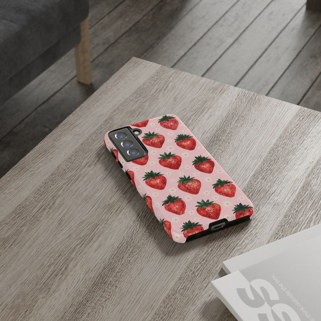 Strawberry Pattern Tough Case — Cute Pink Fruit Phone Case
