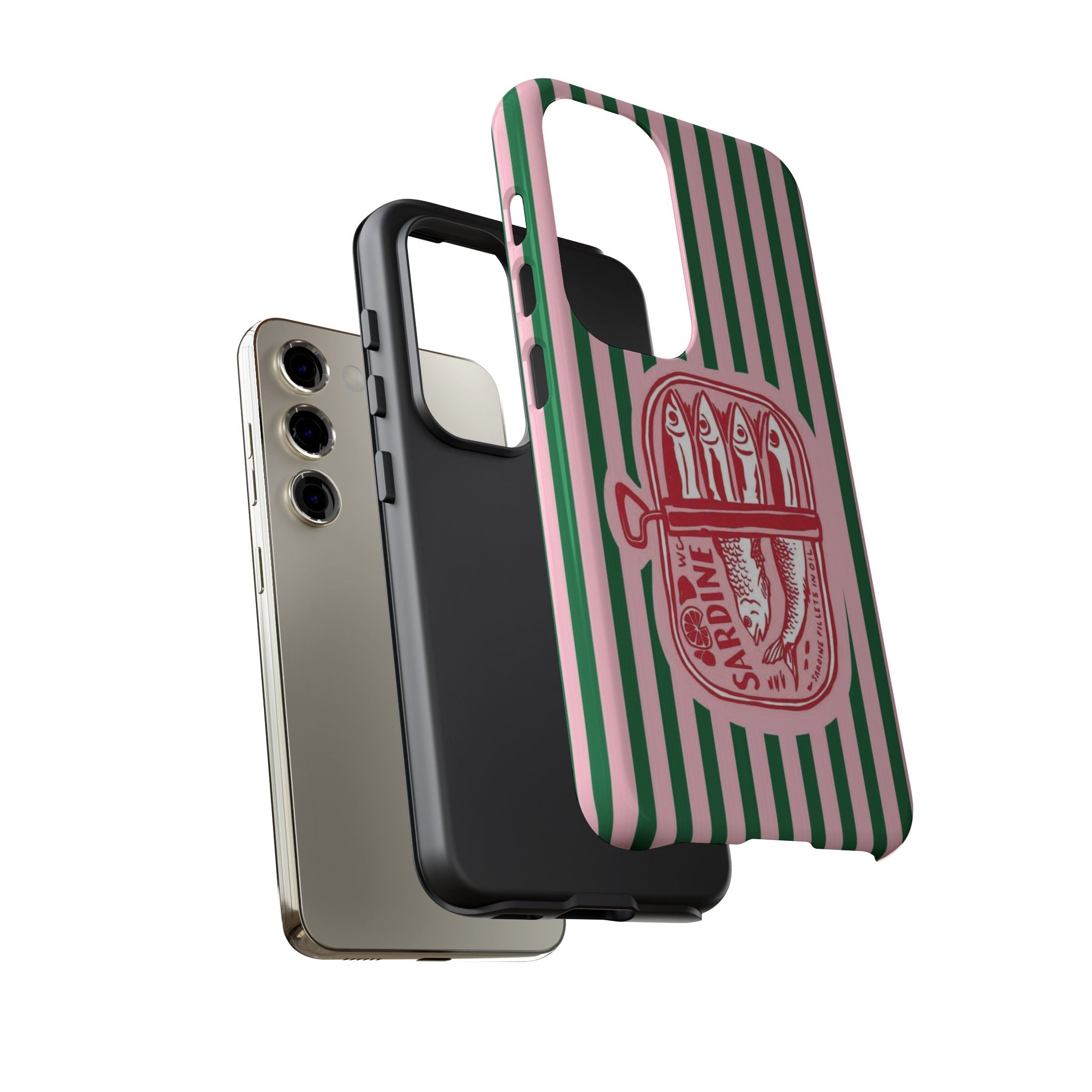 Sardine Stripe Phone Case — Retro Pink & Green Nautical Protection