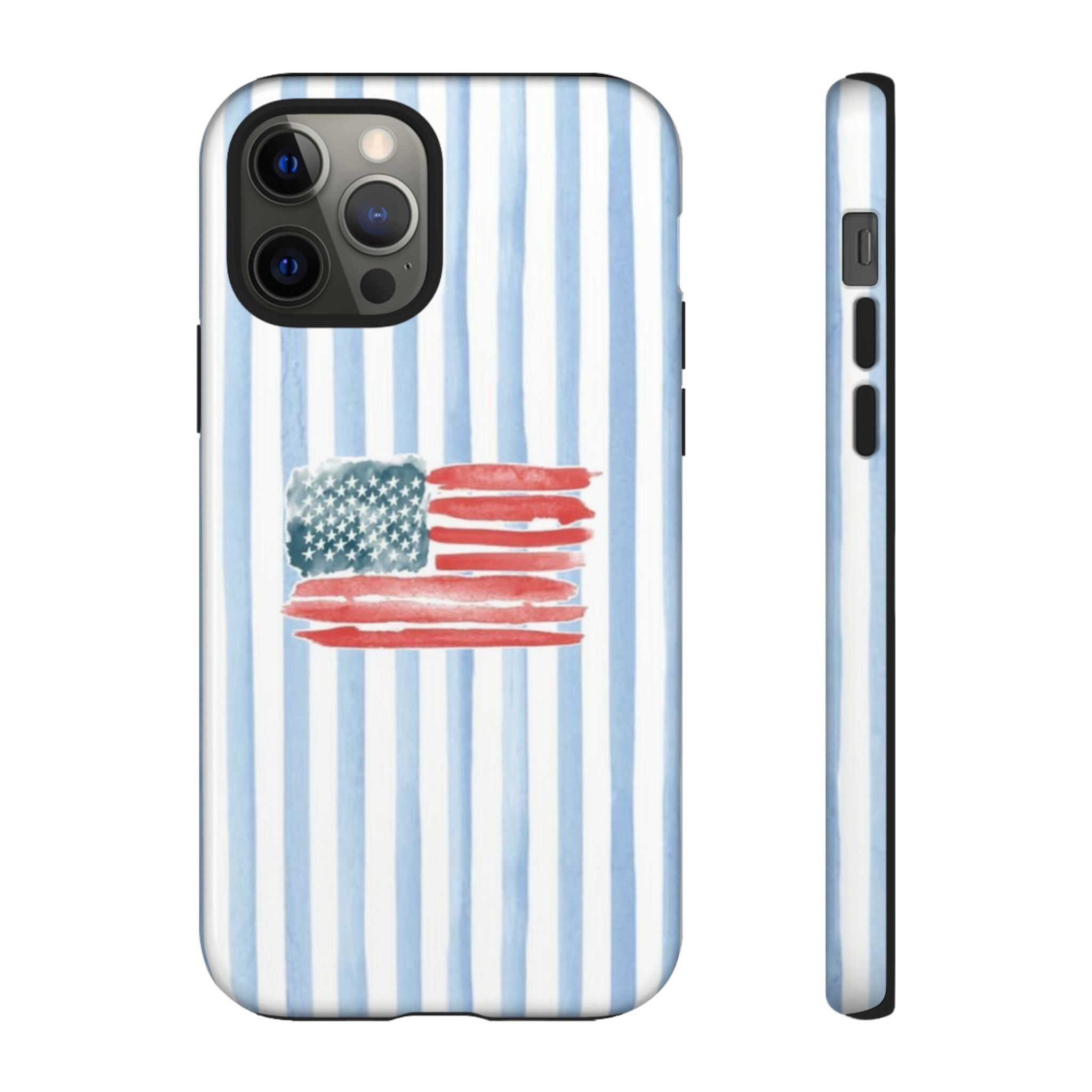 American Flag Watercolor Phone Case - Blue Stripe Tough Case