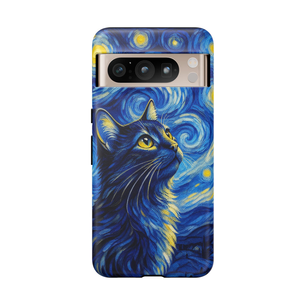Starry Night Cat Phone Case — Van GoghStyle Blue Galaxy iPhone Cover