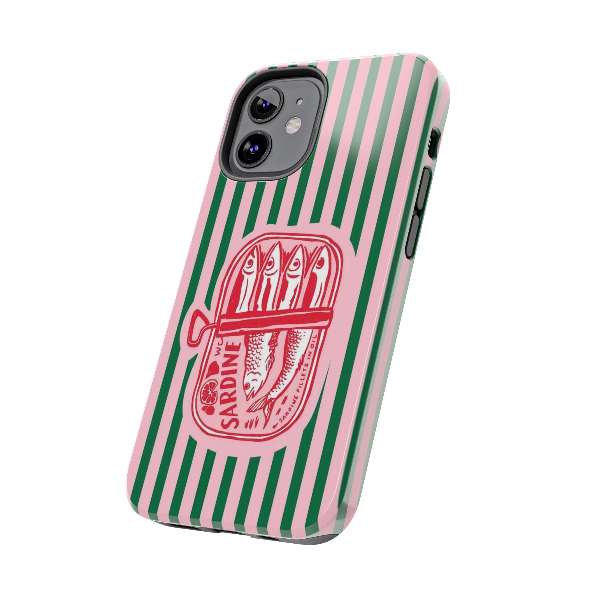 Sardine Stripes Tough Phone Case — Retro Pink & Green Protective Phone Cover