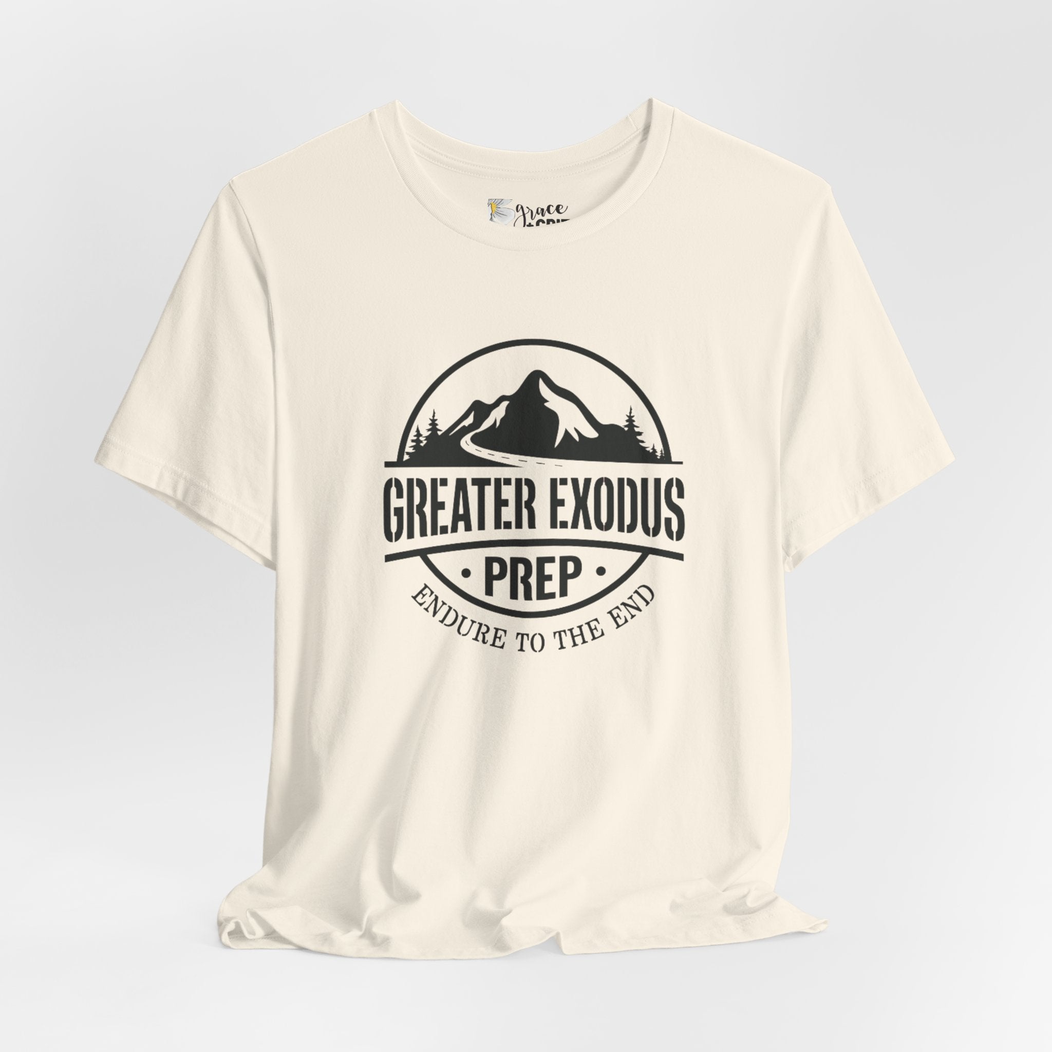 Greater Exodus Prep T-Shirt — Mountain Logo “Endure to the End” Adventure Tee