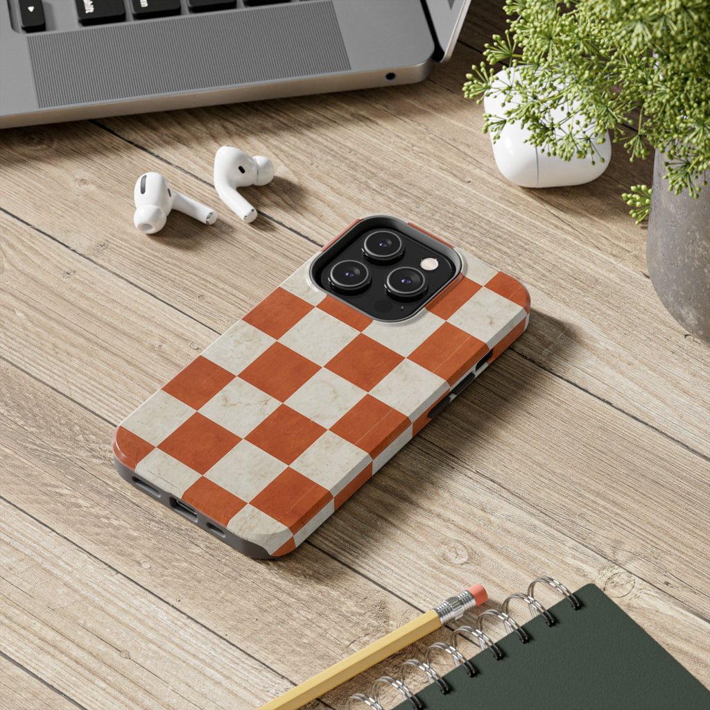 Orange and Cream Checkerboard Tough Phone Case