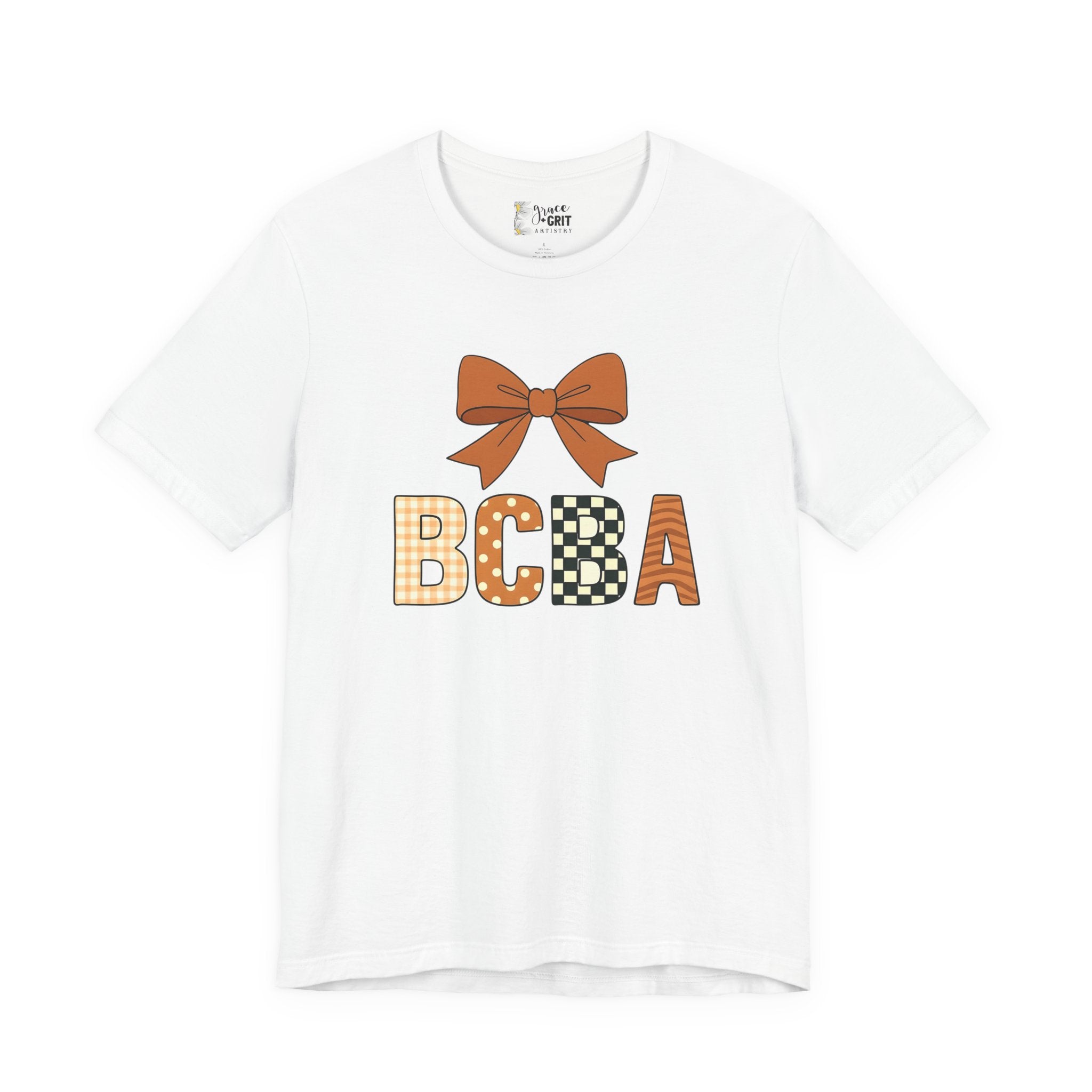 BCBA Monogram Tee | Bow Accent, Orange Plaid and Polka Dot Letters