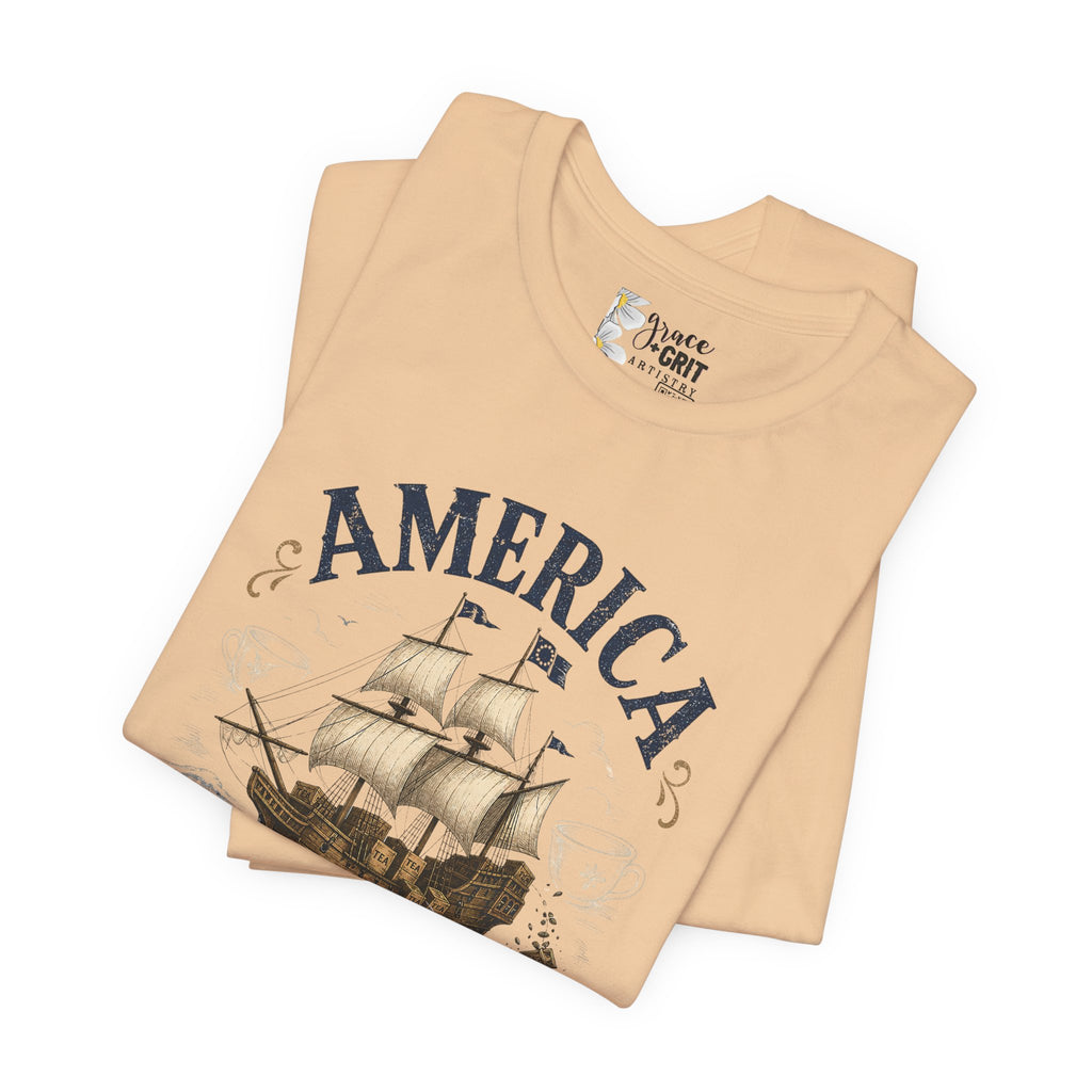 America Spilling the Tea 1773 T‑Shirt — Boston Tea Party Vintage Ship Tee