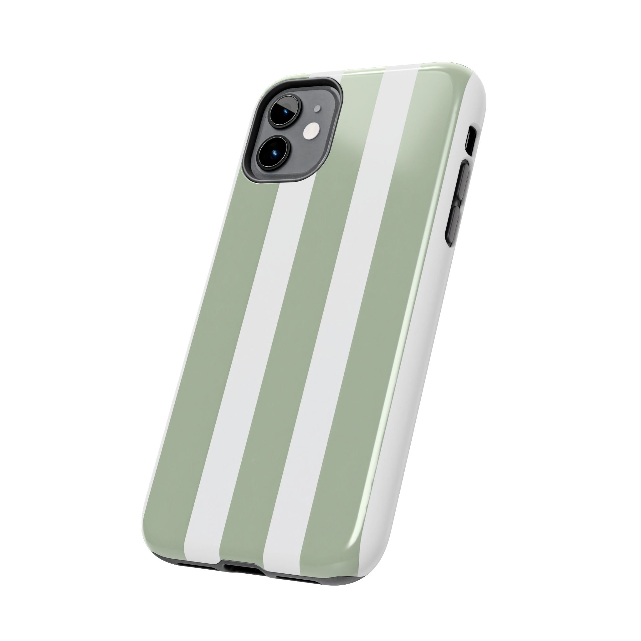 Sage & White Striped Tough Phone Case — Durable Protective Phone Cover