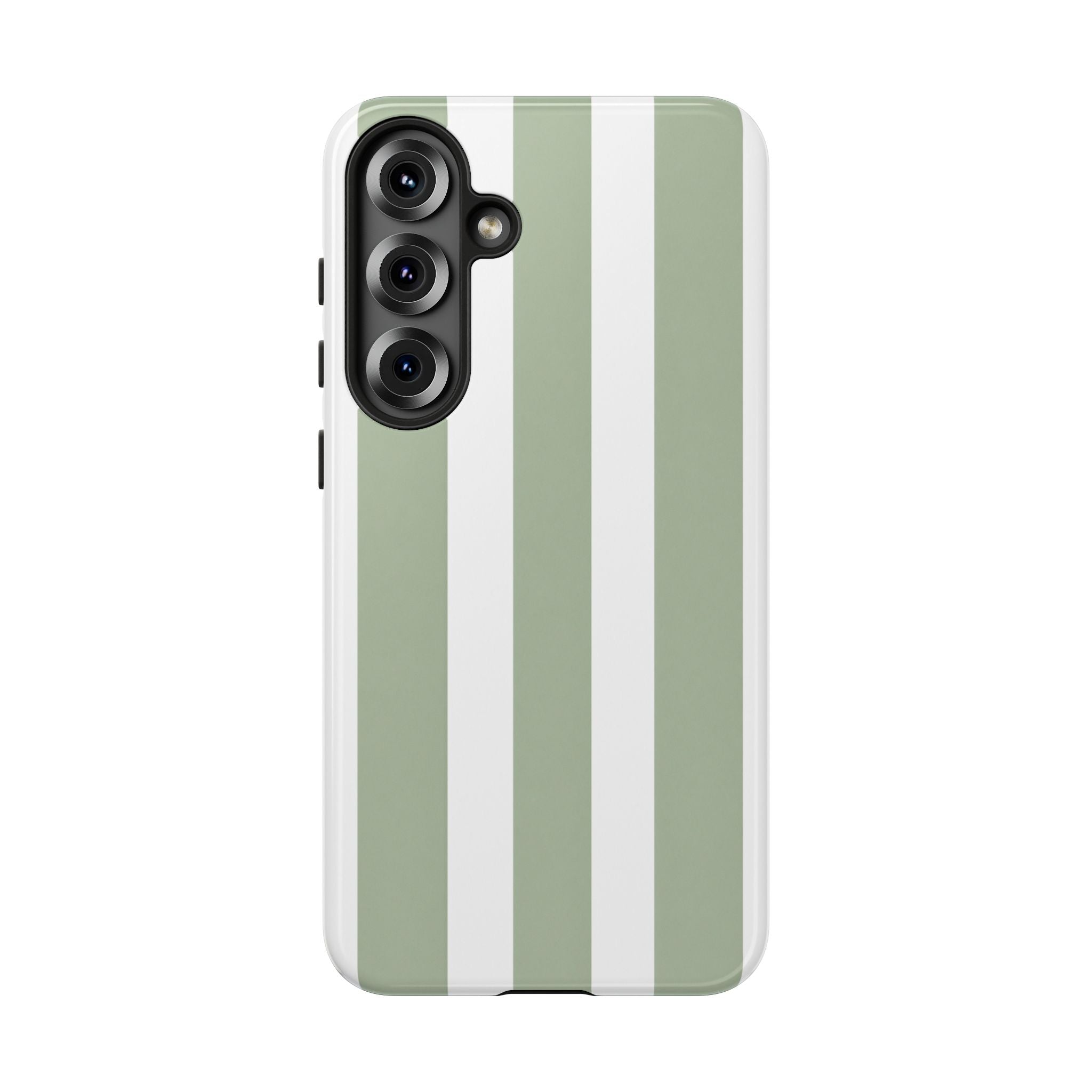 Striped Sage Tough Phone Case — Durable Green & White Vertical Stripe Phone Cover