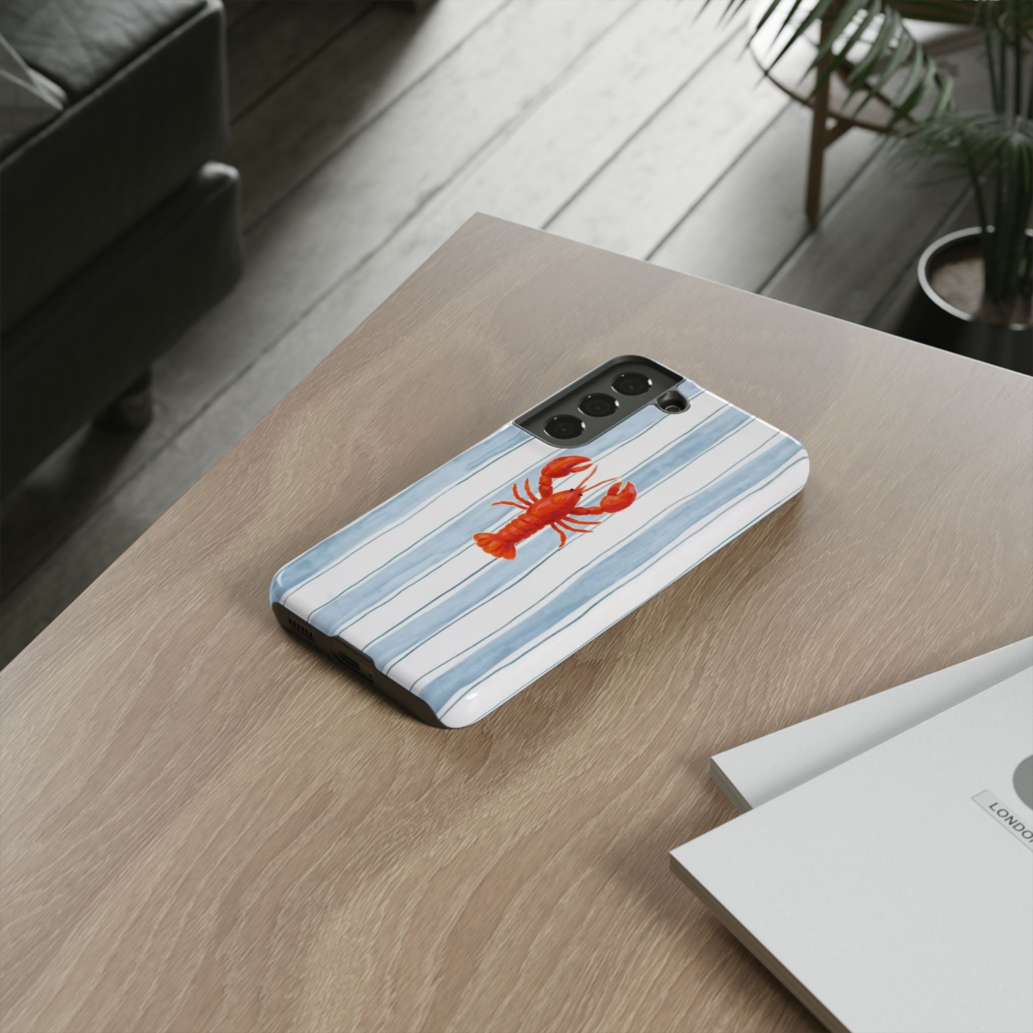 Lobster Stripe Phone Case — Nautical Blue & White Protective Cover