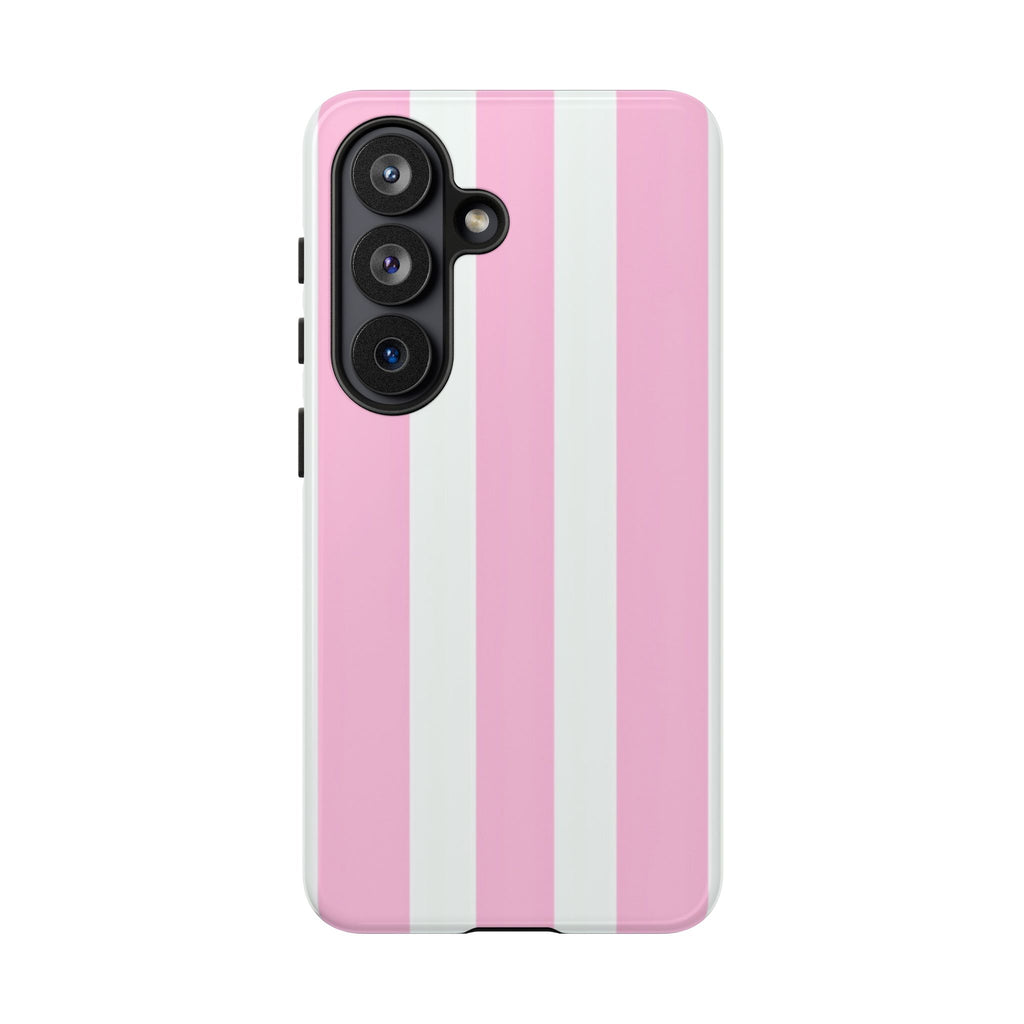 Pink & White Striped Tough Phone Case — Durable Protective Phone Cover