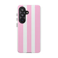 Pink & White Striped Tough Phone Case — Durable Protective Phone Cover