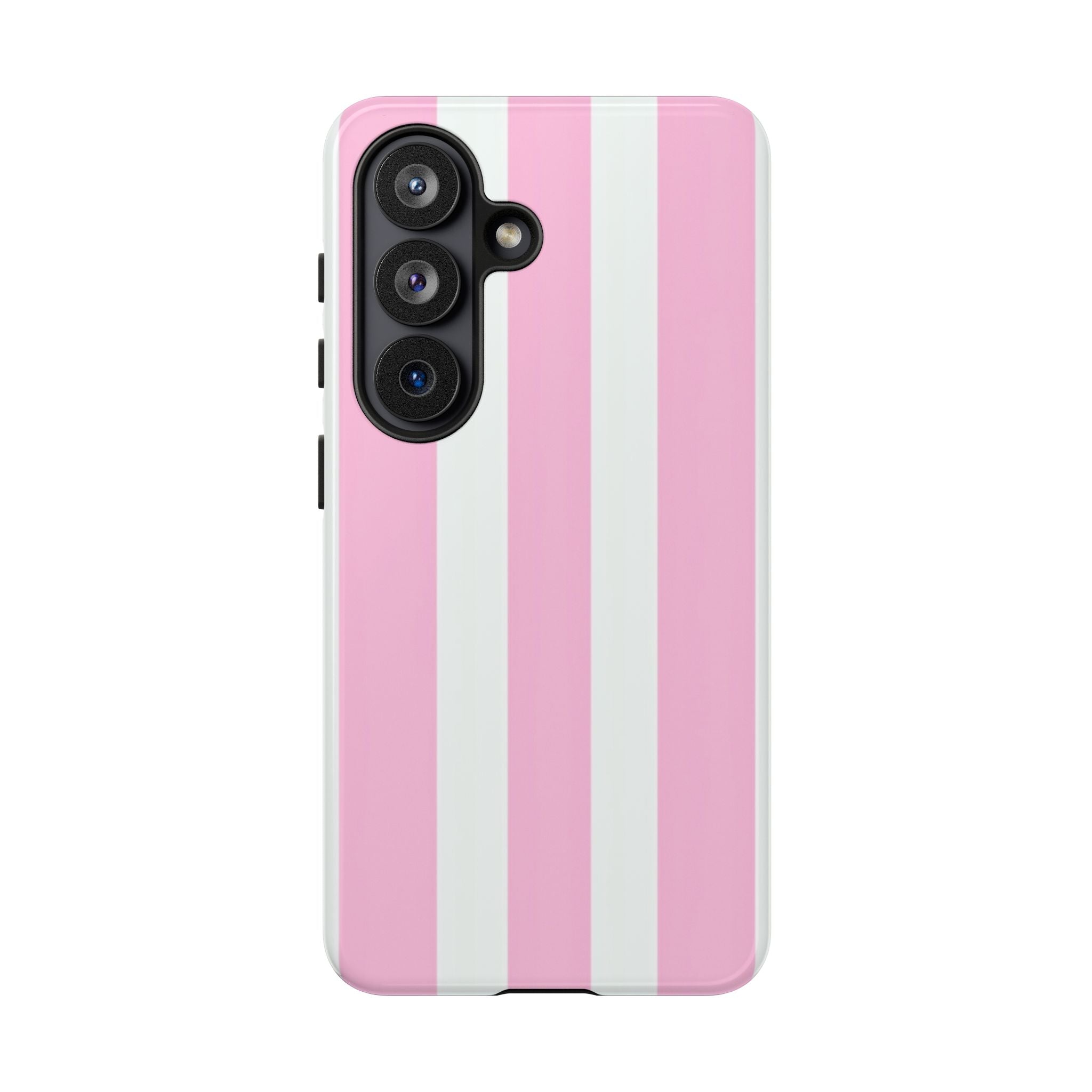 Pink & White Striped Tough Phone Case — Durable Protective Phone Cover