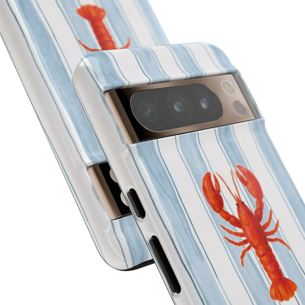 Lobster Stripe Phone Case — Nautical Blue & White Protective Cover
