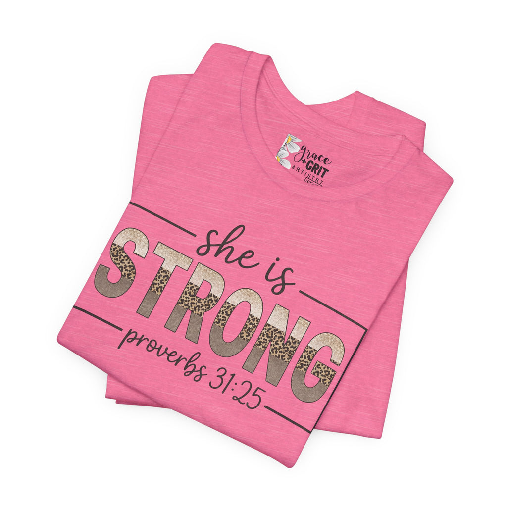 She Is Strong Floral Tee — Inspirational Women's Strength T-Shirt