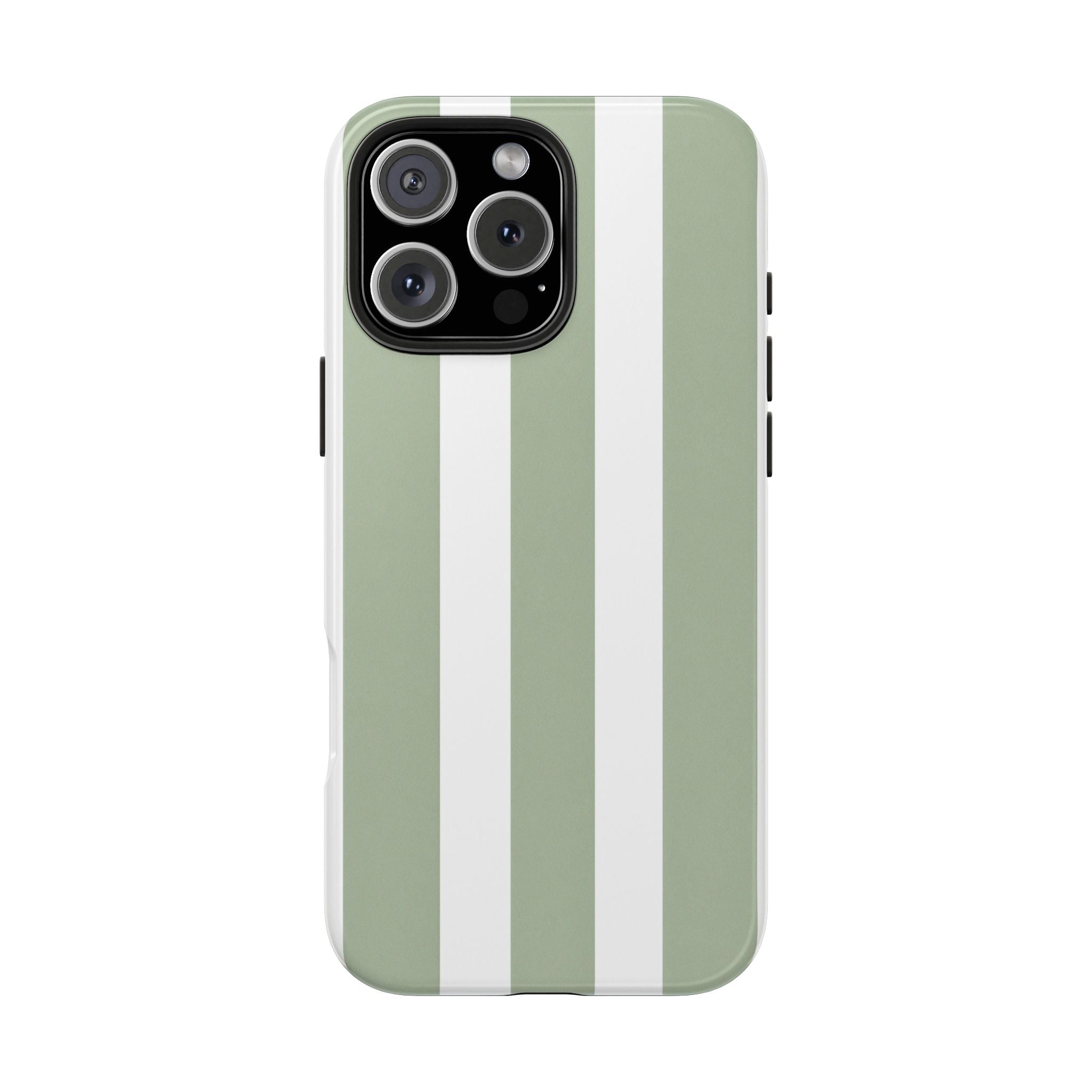 Sage & White Striped Tough Phone Case — Durable Protective Phone Cover