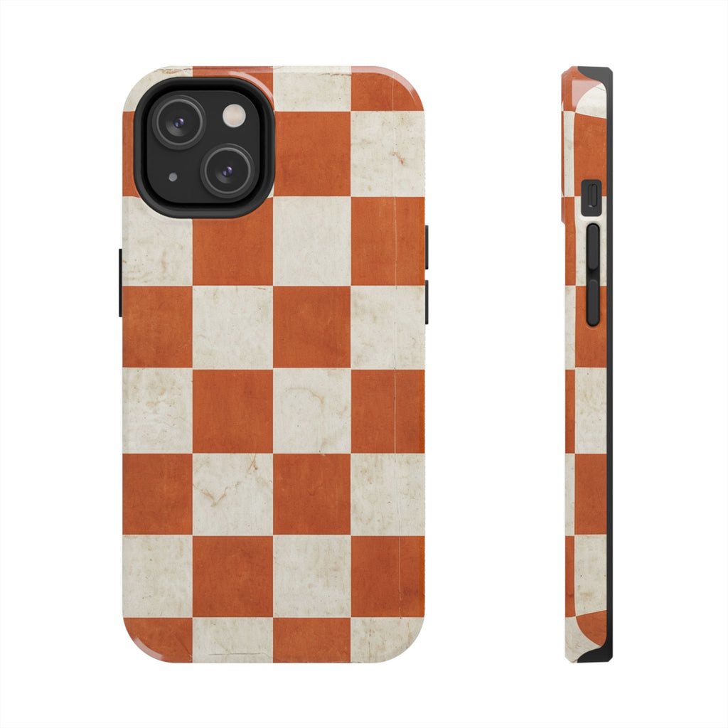 Orange and Cream Checkerboard Tough Phone Case
