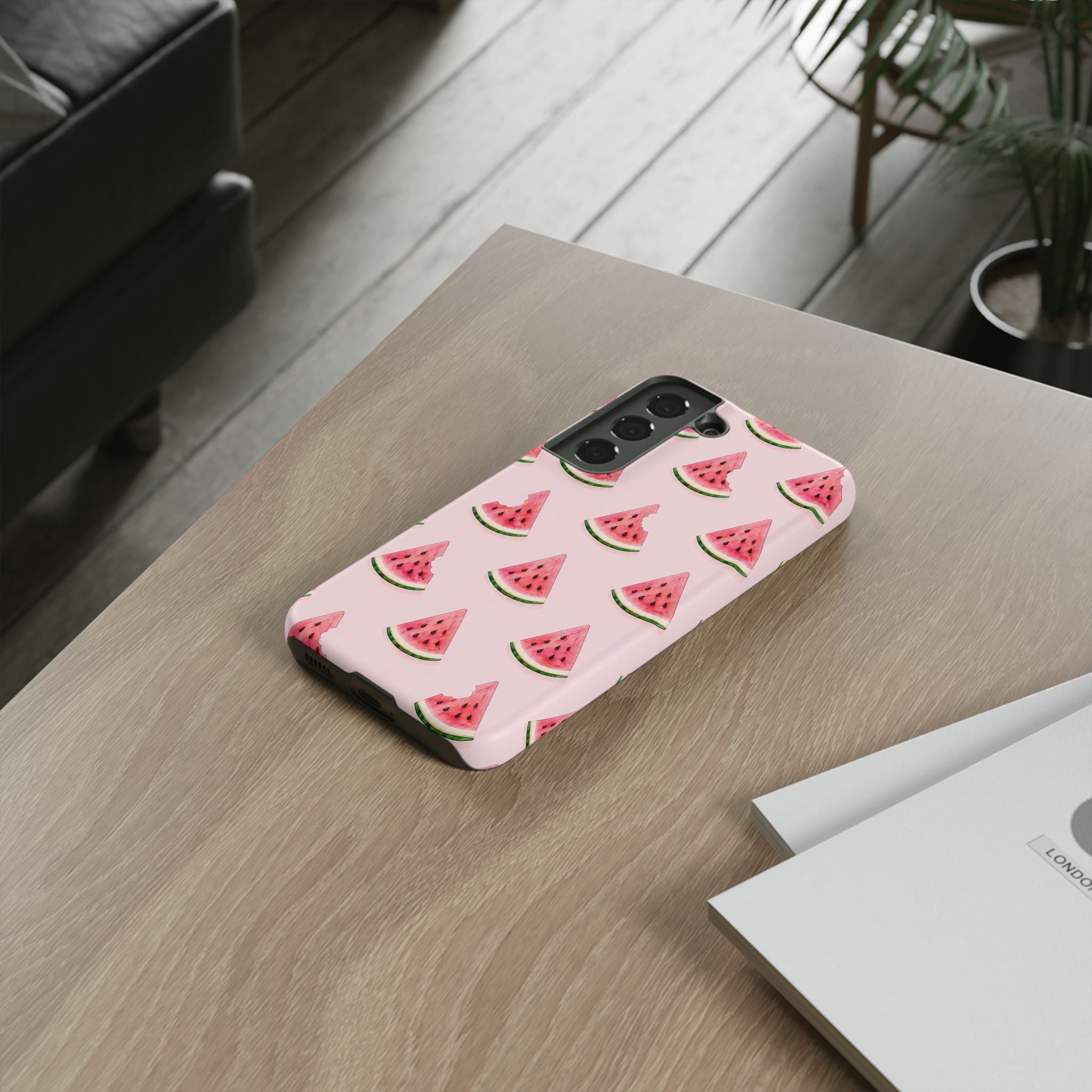 Watermelon Pattern Tough Phone Case — Pink Fruit Slice Protective Case
