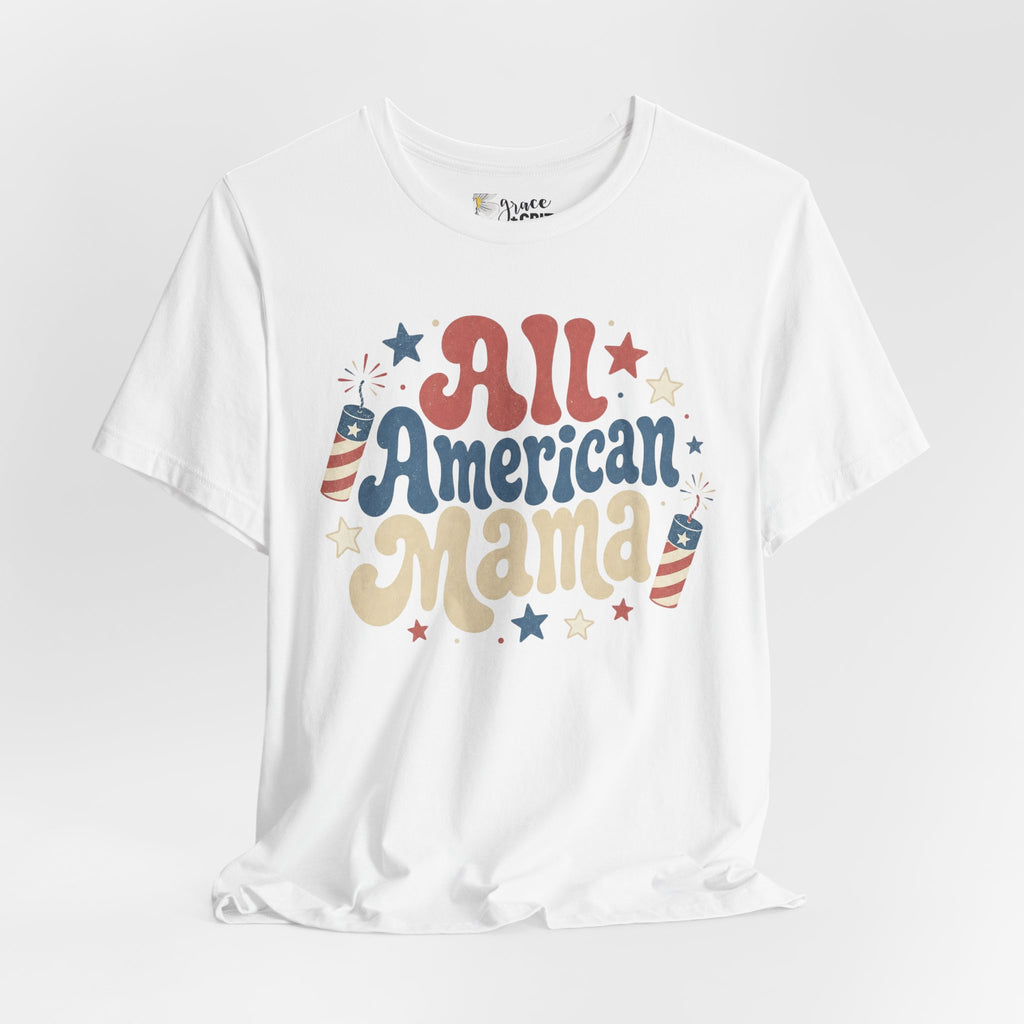 All American Mama T-Shirt – Vintage Patriotic Mom Tee (4th of July)