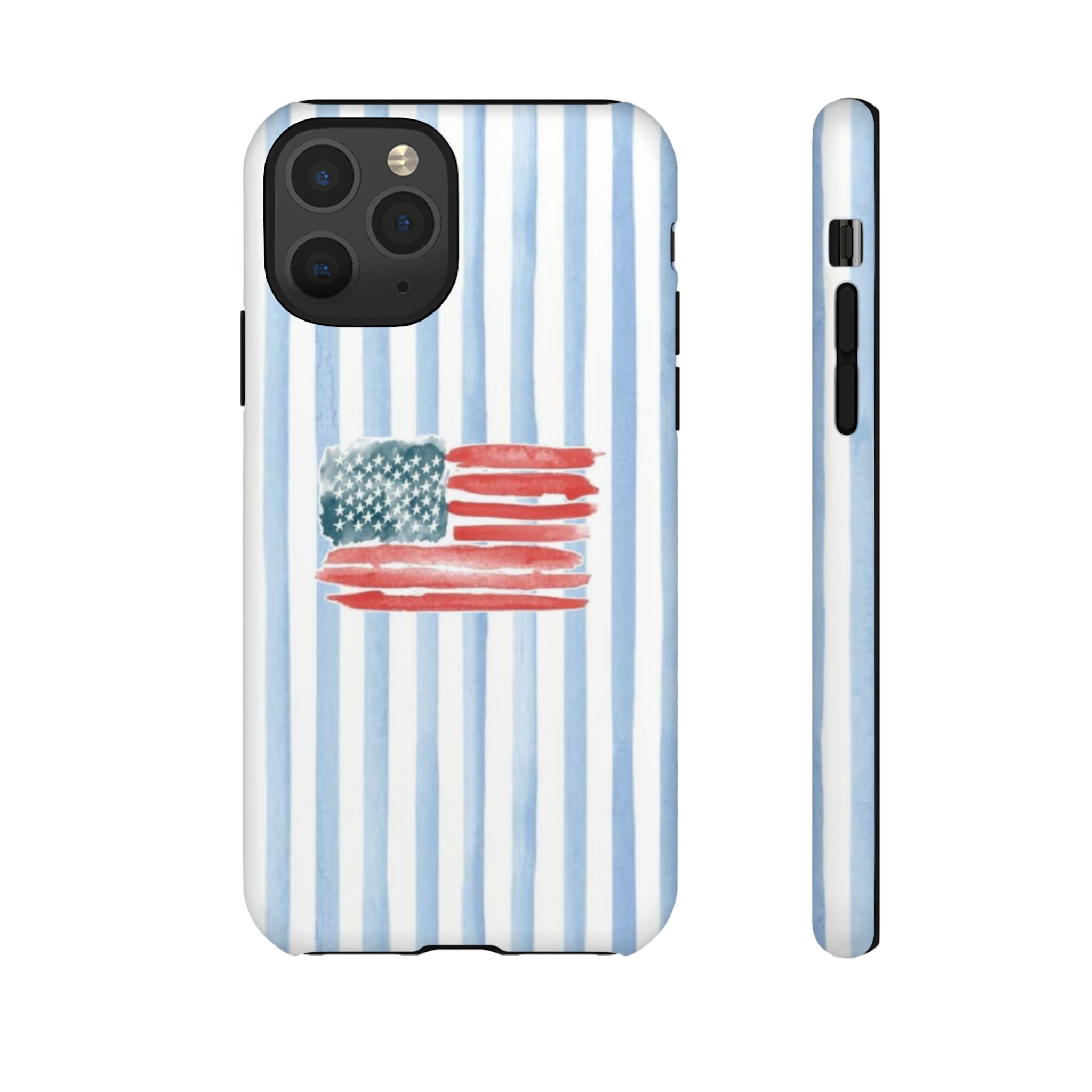 American Flag Watercolor Phone Case - Blue Stripe Tough Case