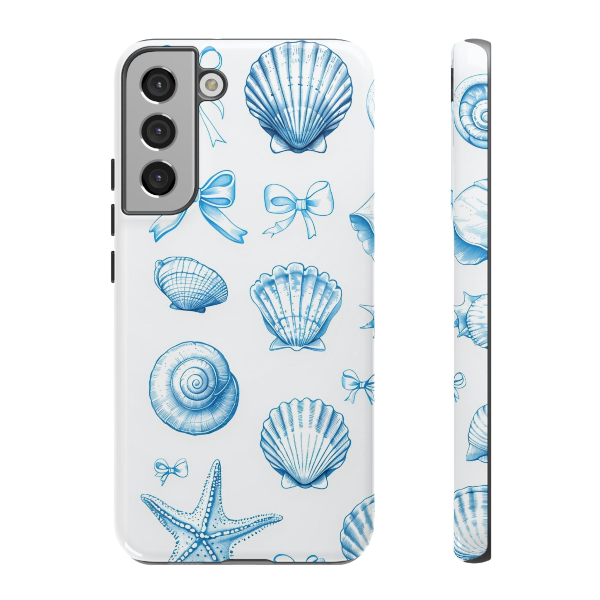 Seaside Shells Phone Case — Blue Nautical Shell & Starfish Pattern