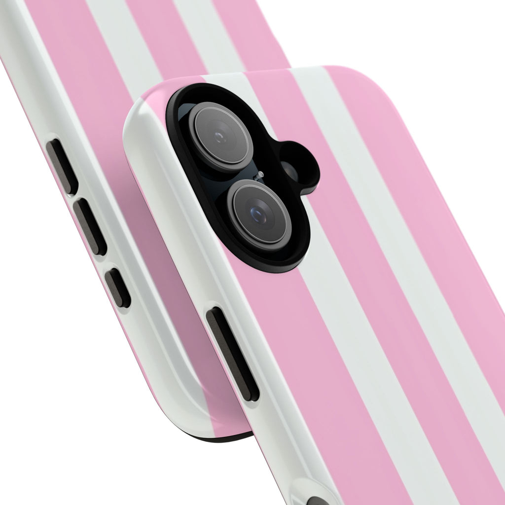 Pink & White Striped Tough Phone Case — Durable Protective Phone Cover